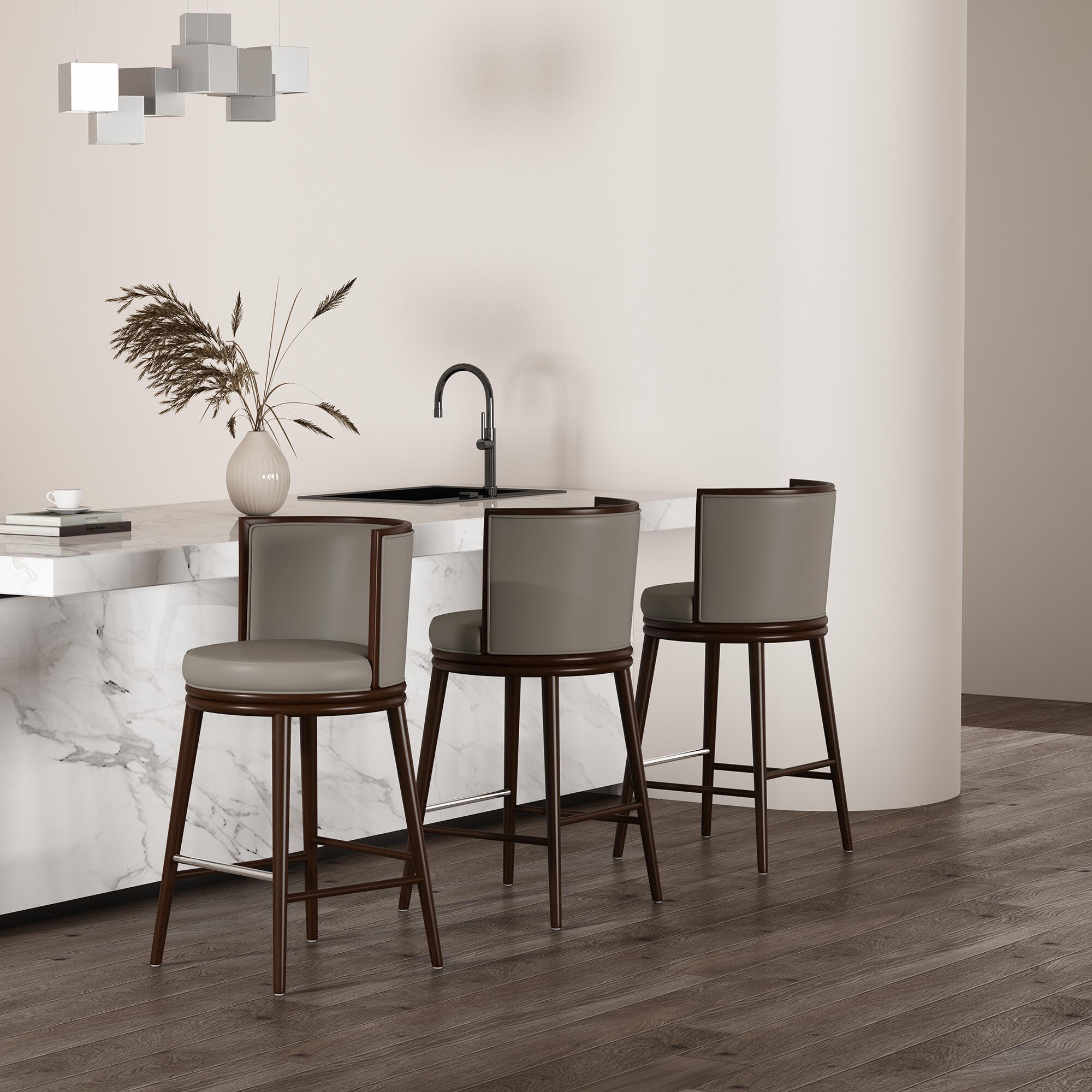 Manhattan Comfort Evalyn Bar Height Bar Stool, Taupe, large