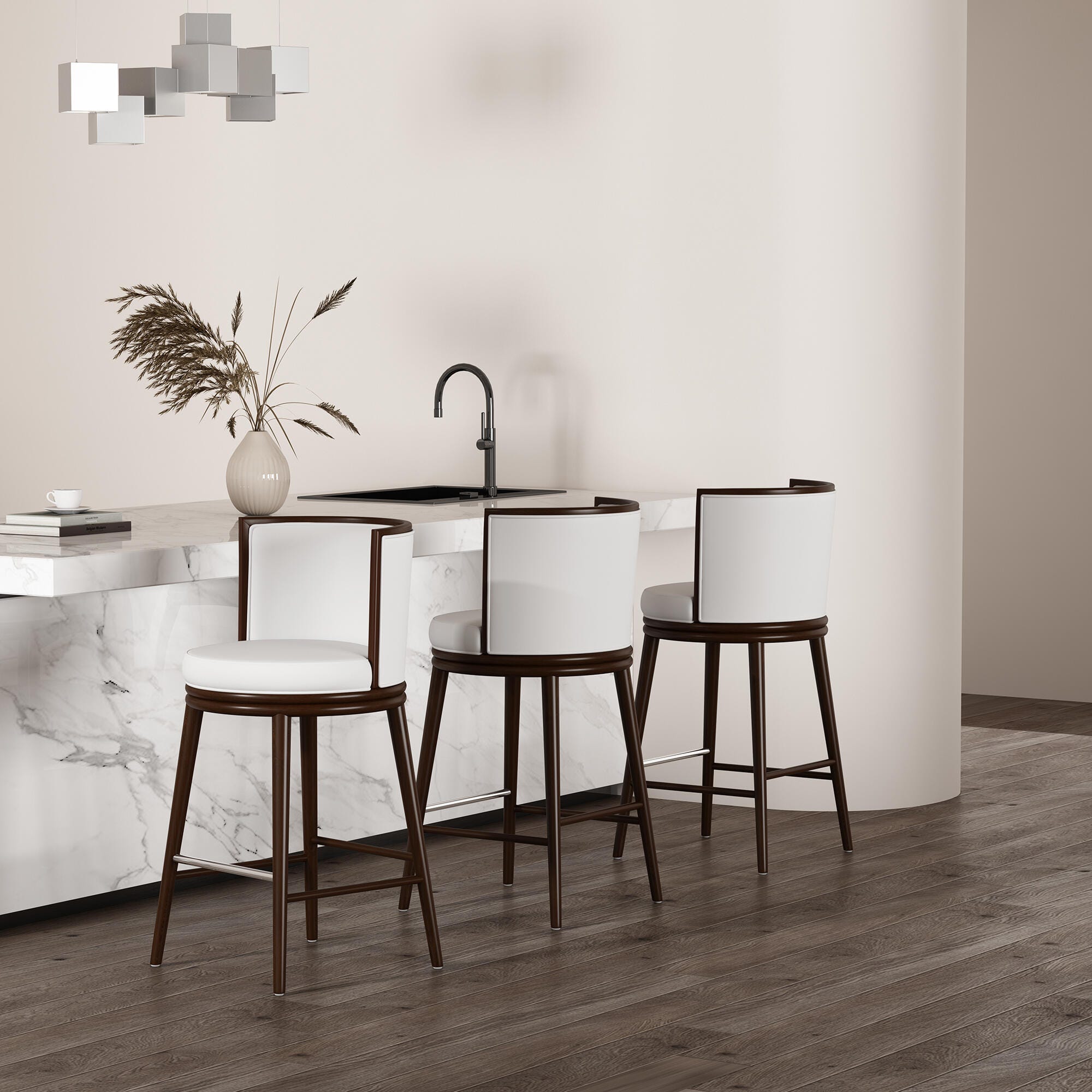 Manhattan Comfort Evalyn Bar Height Bar Stool, White, large