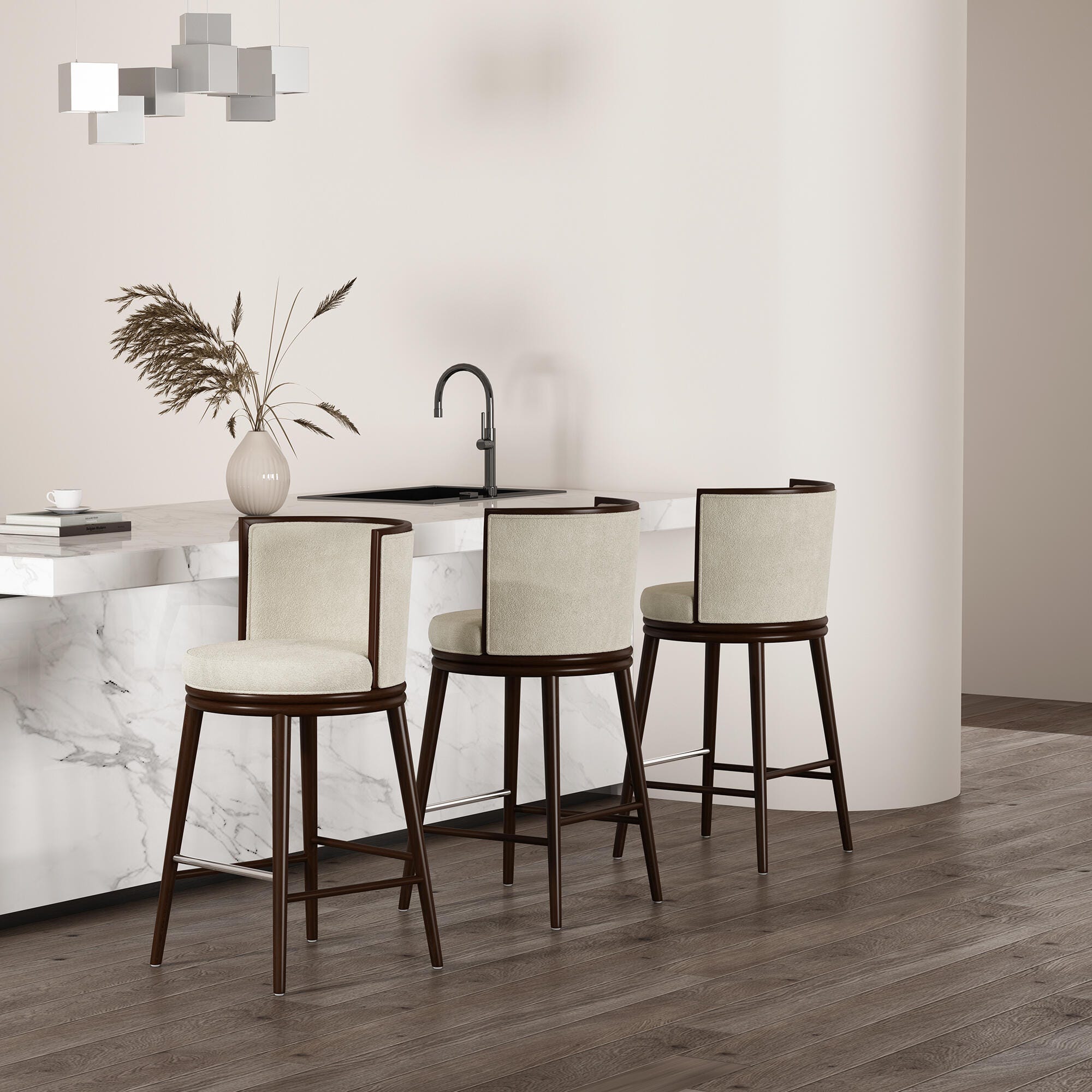 Manhattan Comfort Evalyn Bar Height Bar Stool, Cream, large