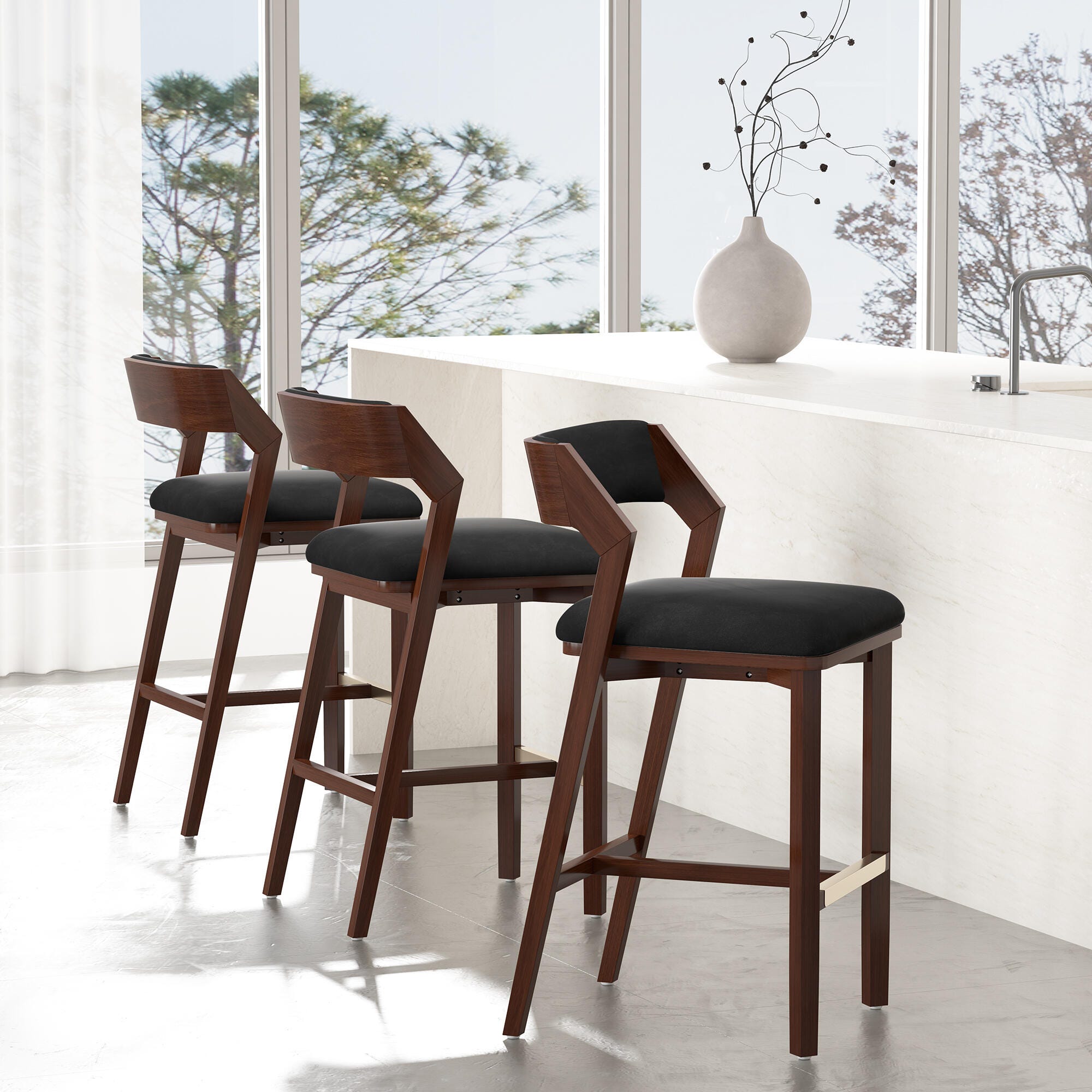 Manhattan Comfort Patricia Bar Height Bar Stool, Black, large