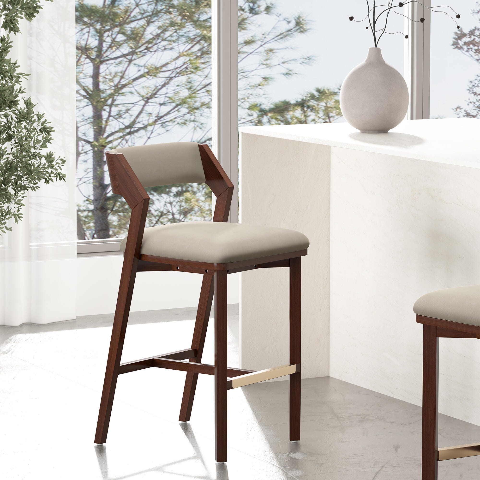Manhattan Comfort Patricia Bar Height Bar Stool, Linen, large