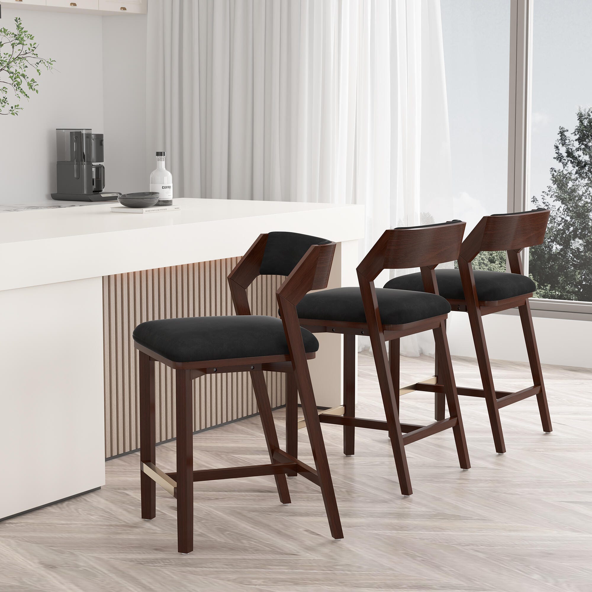 Manhattan Comfort Patricia Counter Height Bar Stool, Black, large