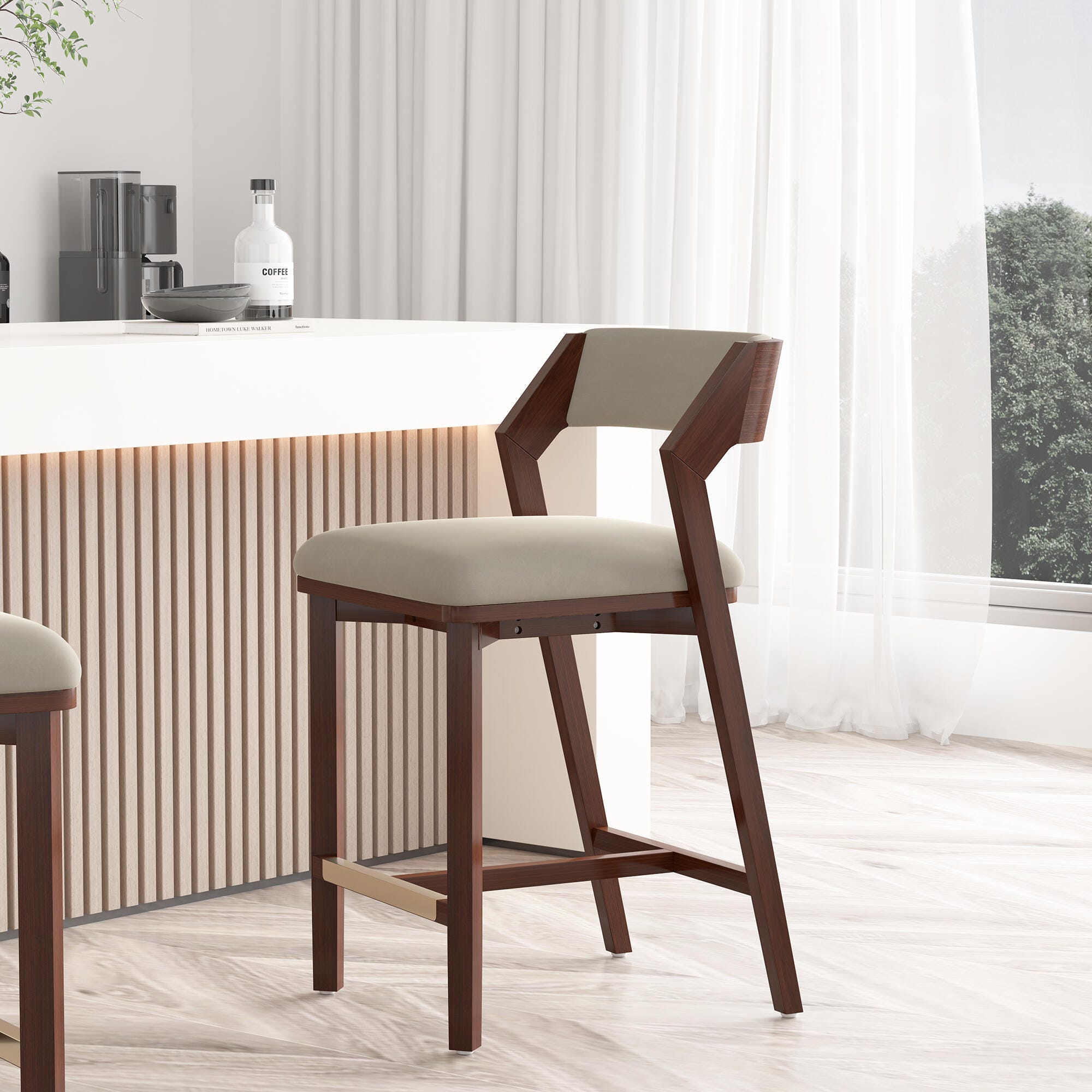 Manhattan Comfort Patricia Counter Height Bar Stool, Linen, rollover