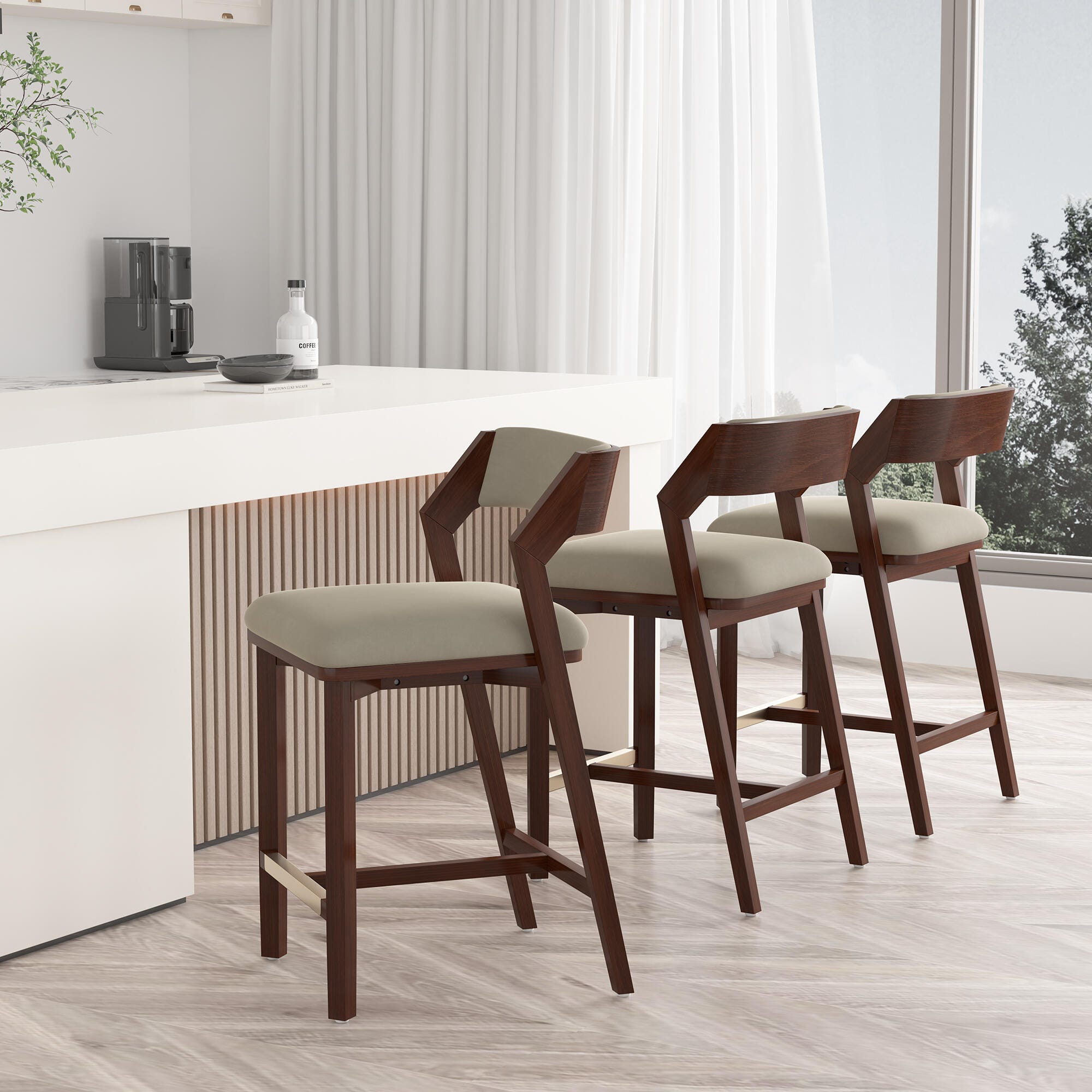 Manhattan Comfort Patricia Counter Height Bar Stool, Linen, large