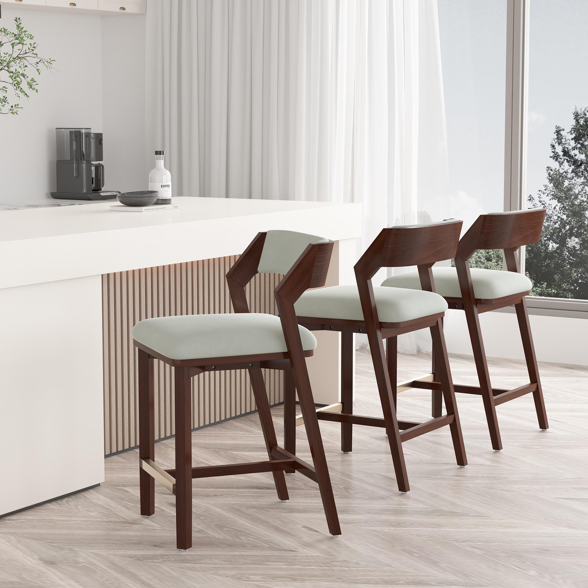 Manhattan Comfort Patricia Counter Height Bar Stool, White Glacier, large