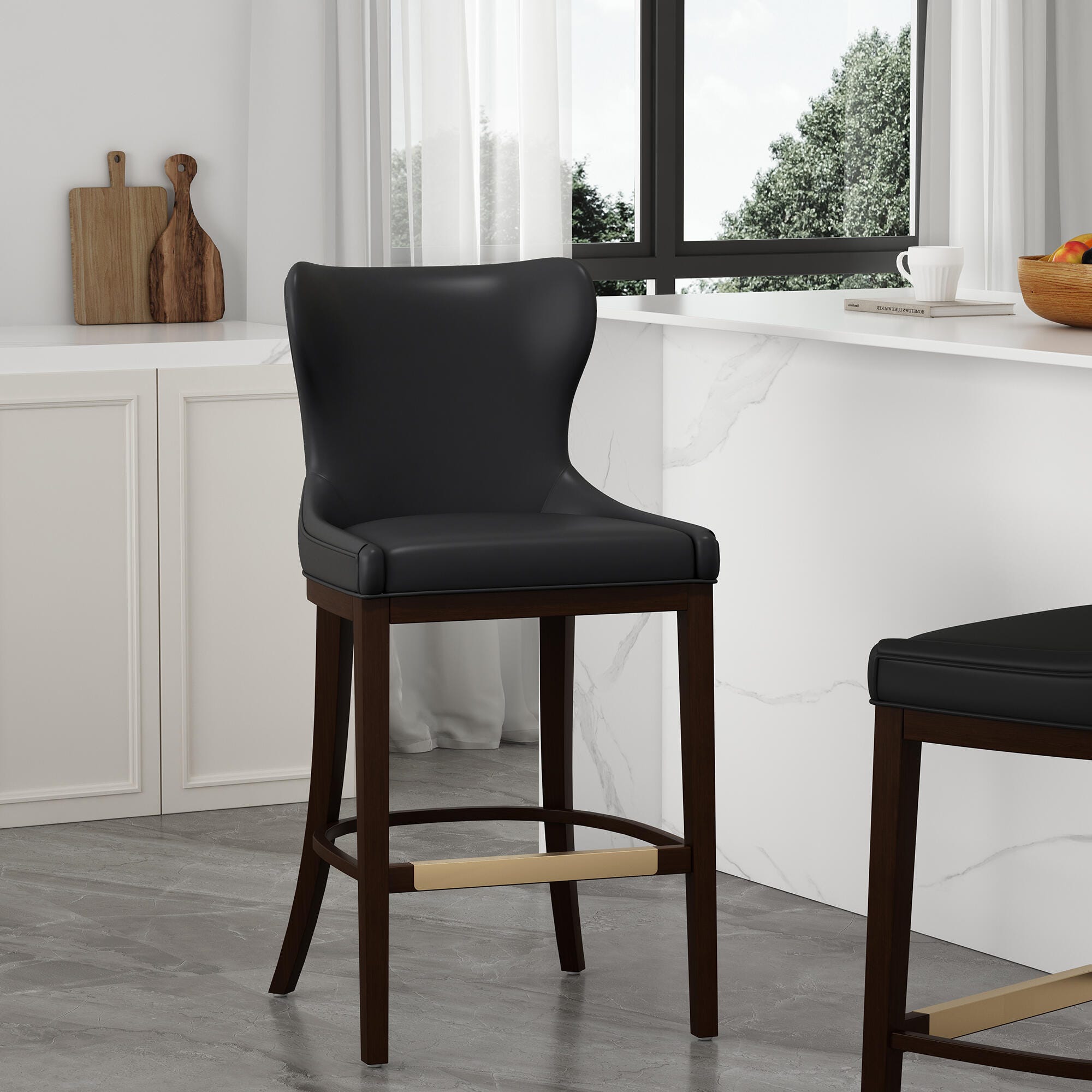 Manhattan Comfort Blair Bar Height Bar Stool, Black, rollover