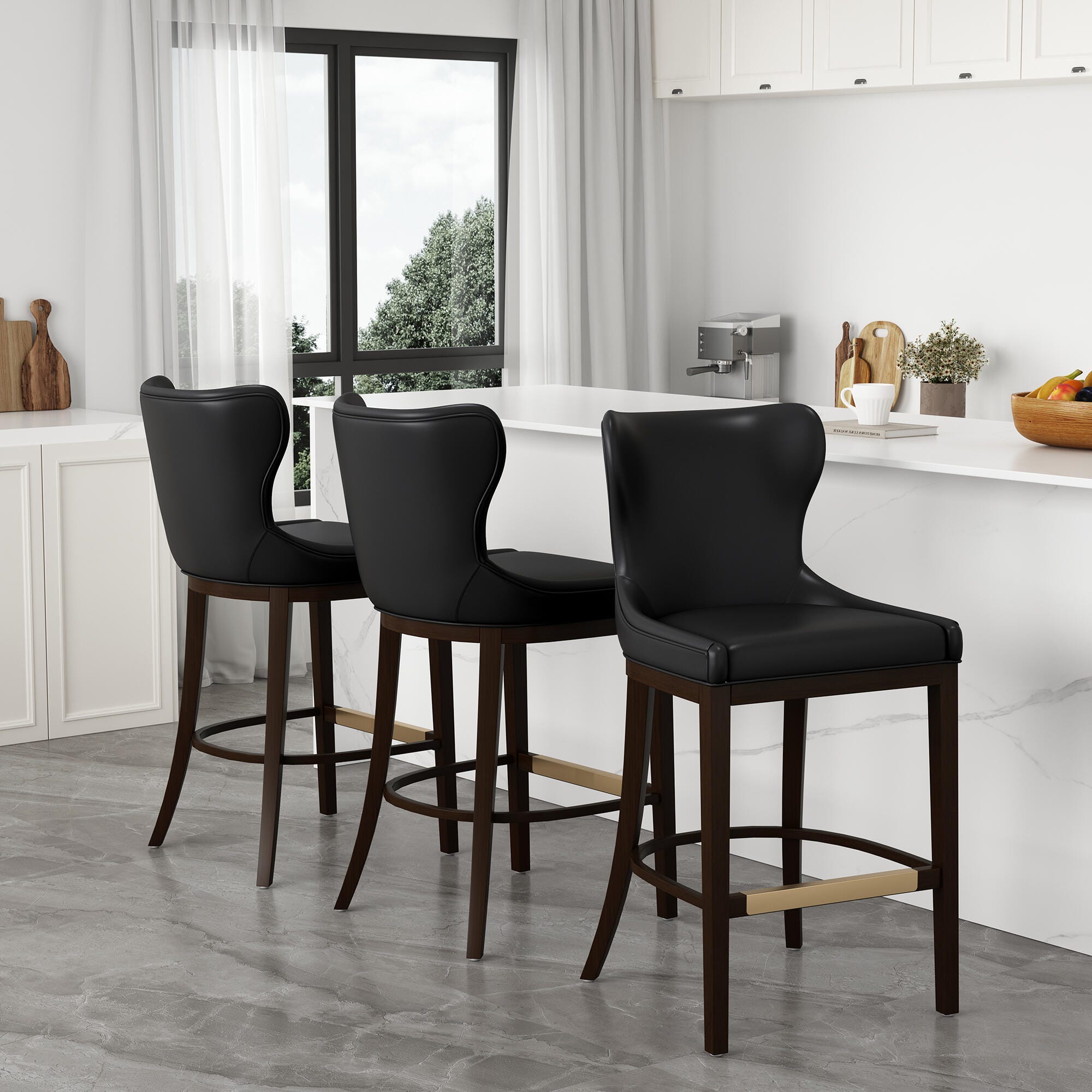Manhattan Comfort Blair Bar Height Bar Stool, Black, large
