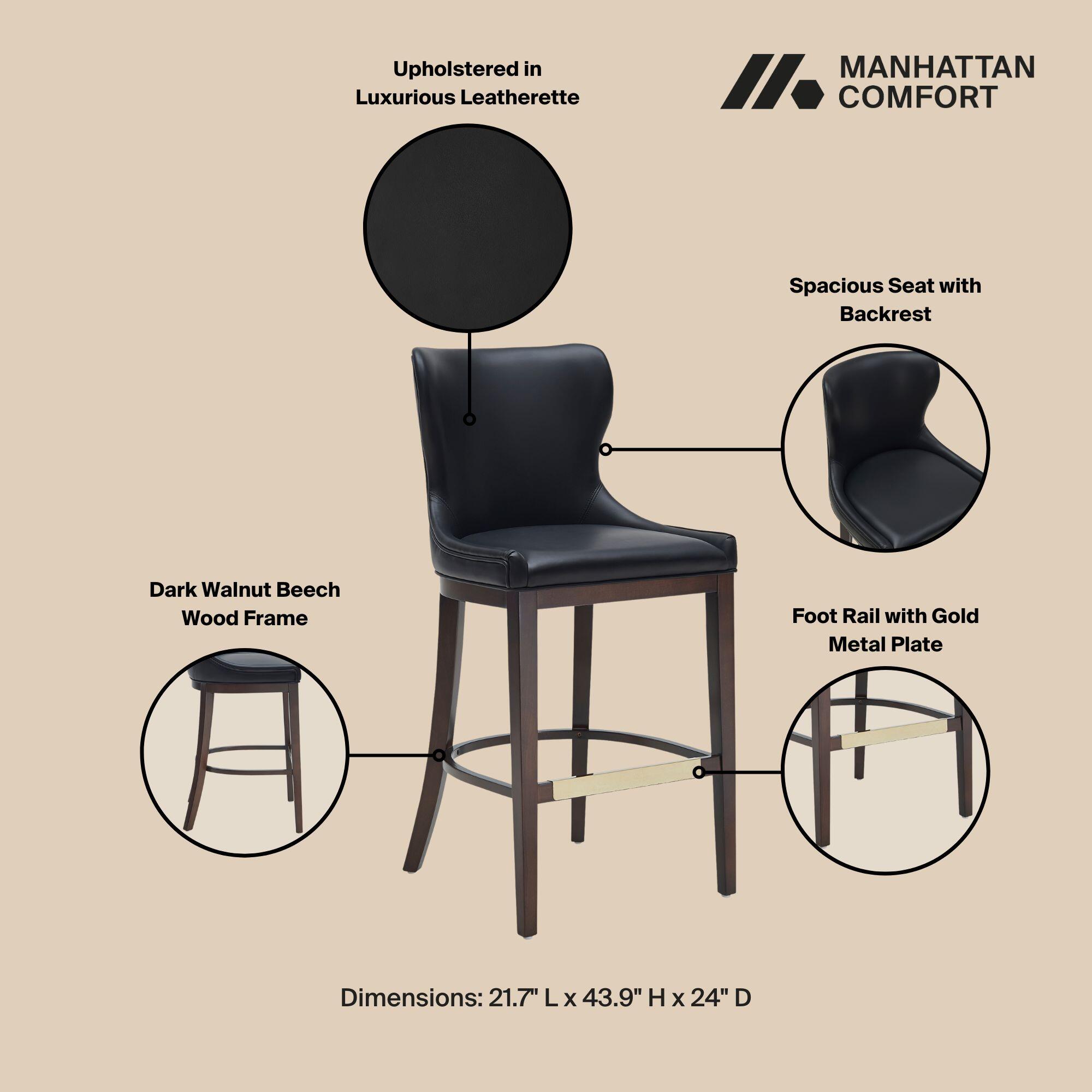 Manhattan Comfort Blair Bar Height Bar Stool, Black, large