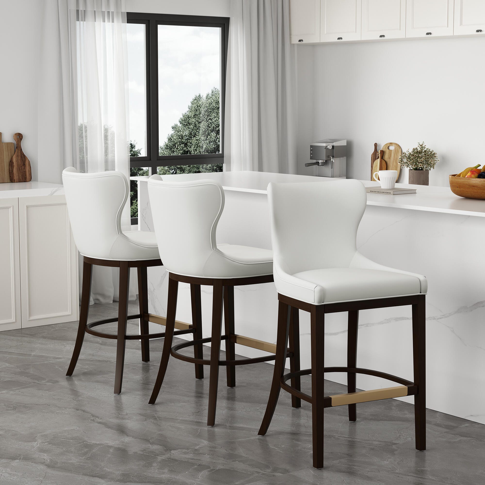 Manhattan Comfort Blair Bar Height Bar Stool, White, large
