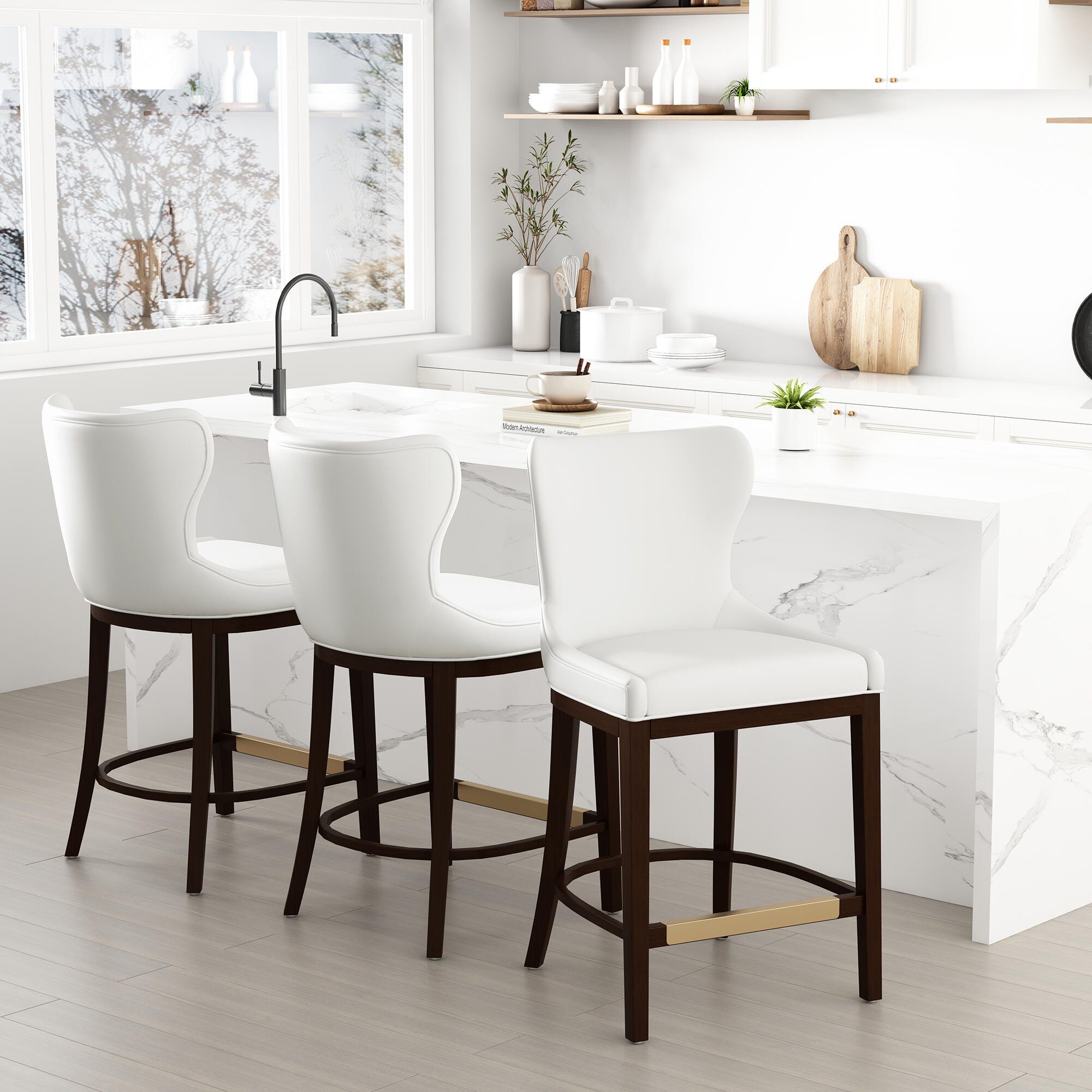 Manhattan Comfort Blair Counter Height Counter Stool, White, large