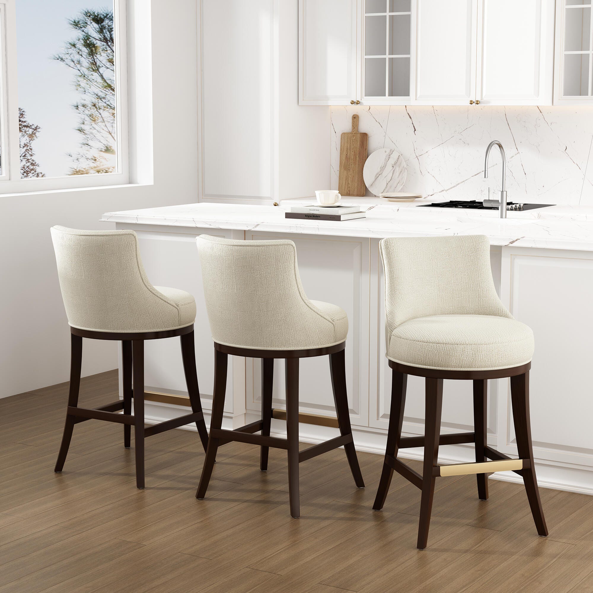 Manhattan Comfort Lucia Bar Height Bar Stool, Natural, large
