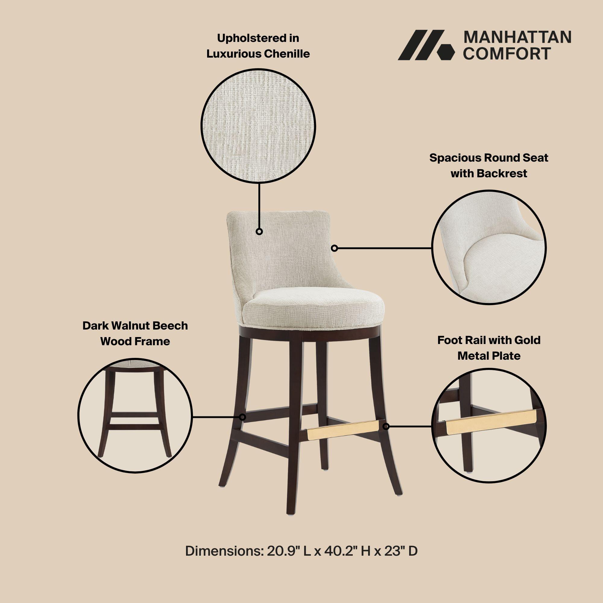 Manhattan Comfort Lucia Bar Height Bar Stool, Natural, large