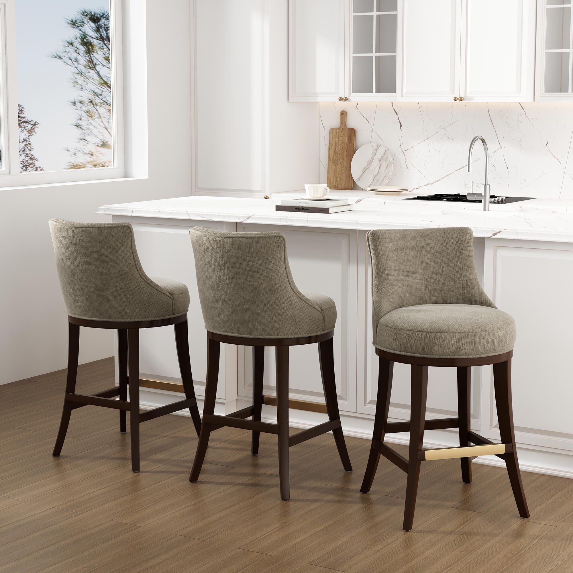 Manhattan Comfort Lucia Bar Height Bar Stool, Taupe, large