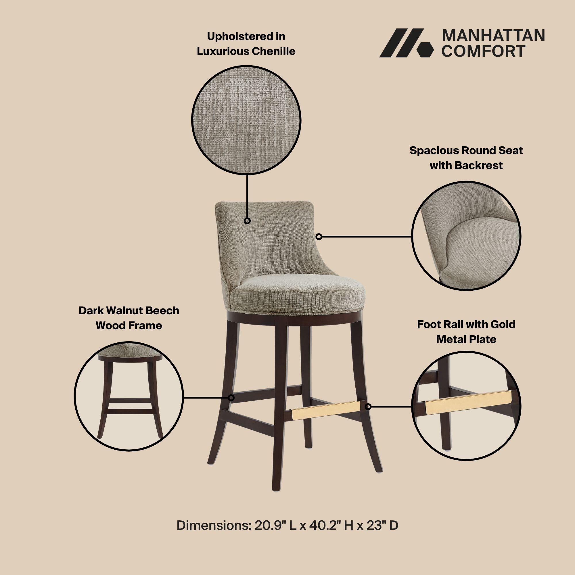 Manhattan Comfort Lucia Bar Height Bar Stool, Taupe, large