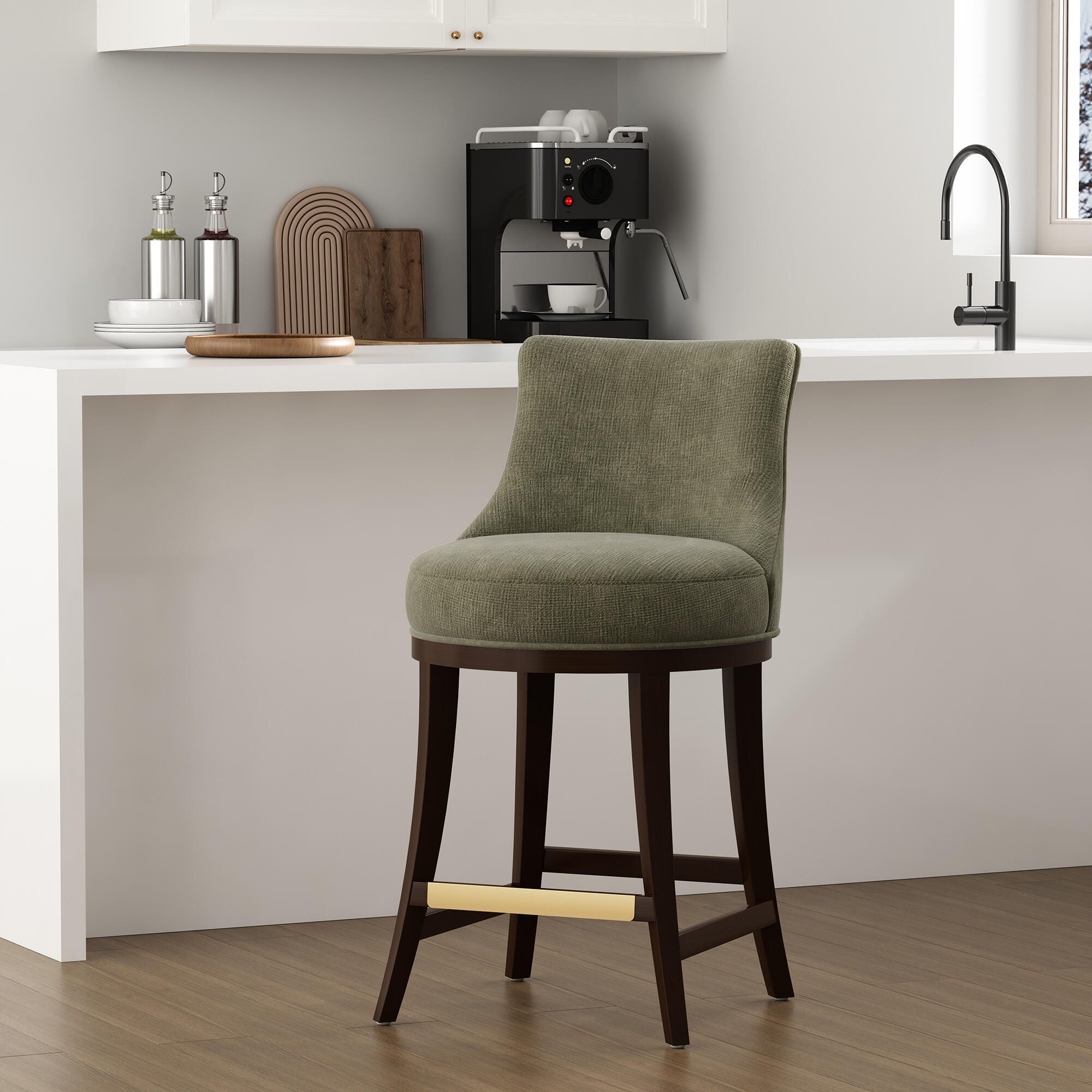 Manhattan Comfort Lucia Counter Height Counter Stool, Leaf Green, rollover