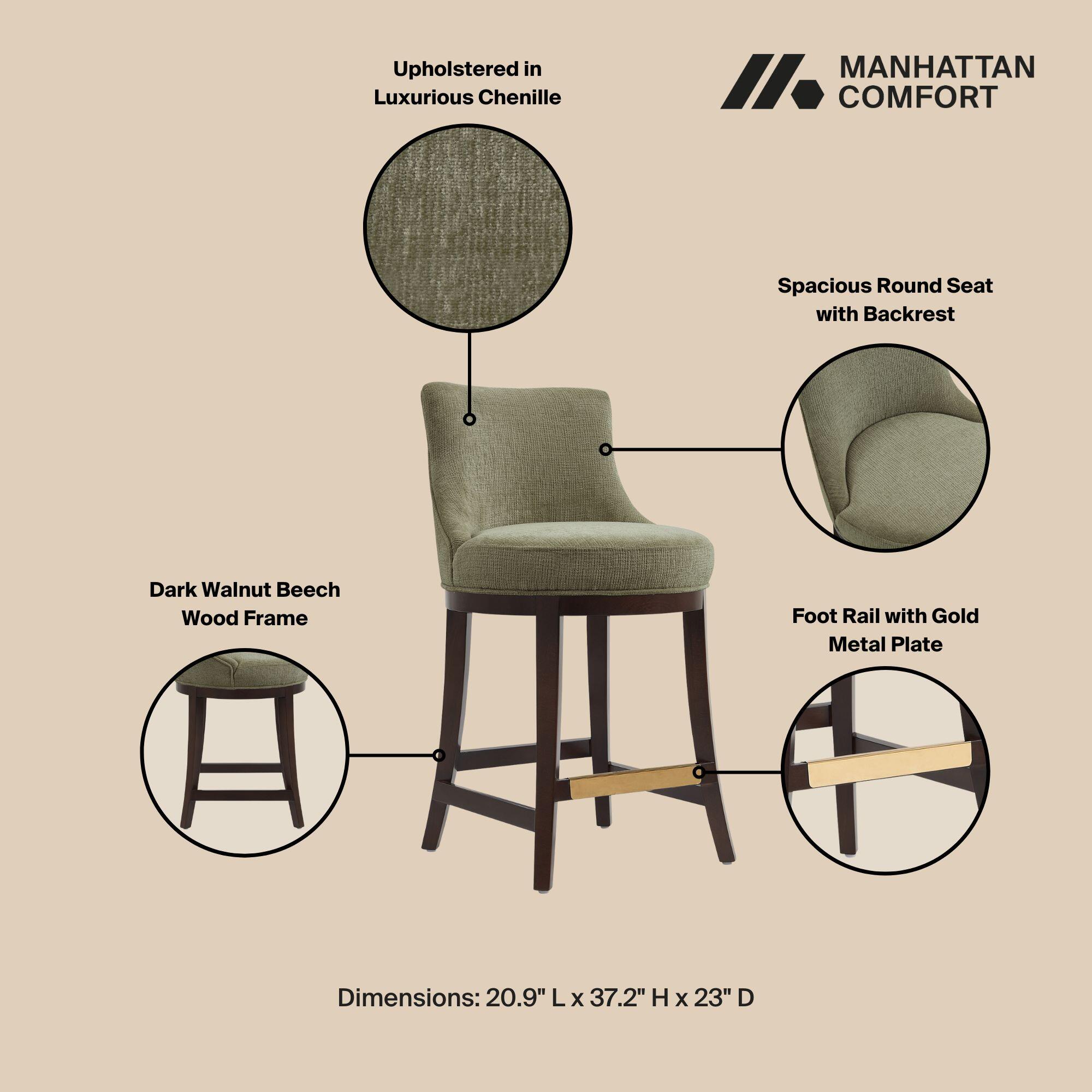 Manhattan Comfort Lucia Counter Height Counter Stool, Leaf Green, large
