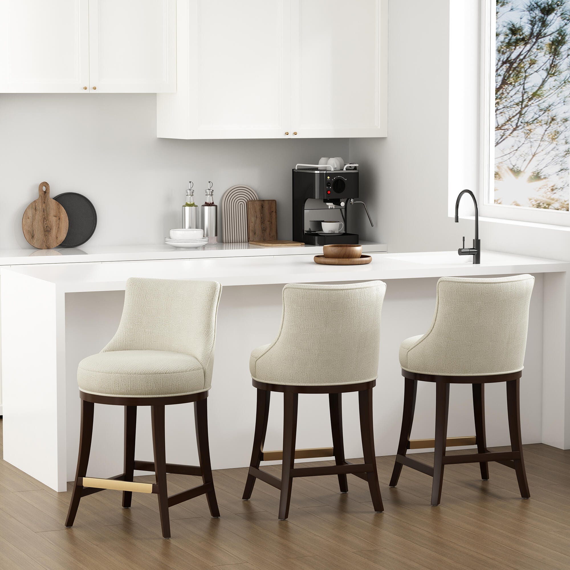 Manhattan Comfort Lucia Counter Height Counter Stool, Natural, large