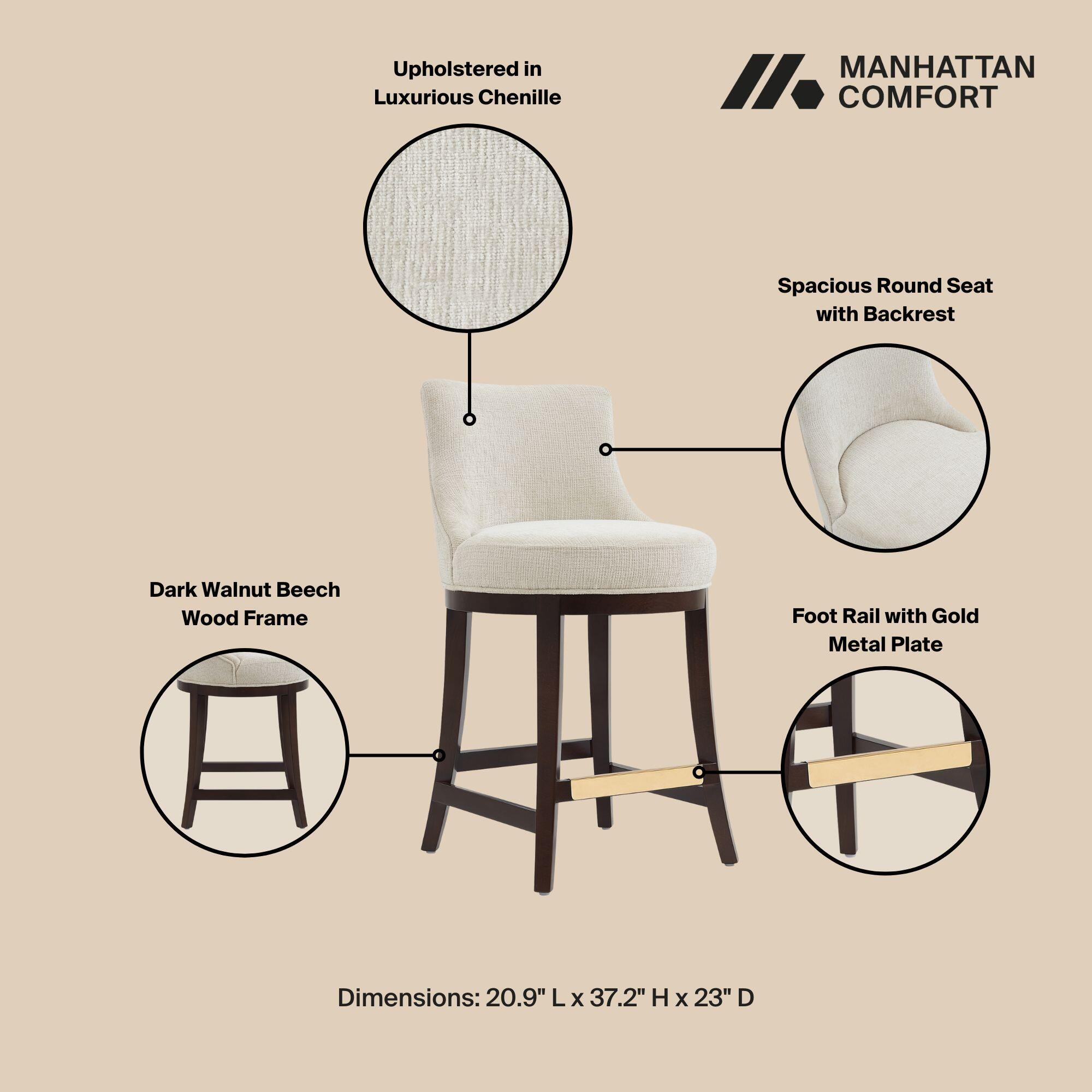 Manhattan Comfort Lucia Counter Height Counter Stool, Natural, large