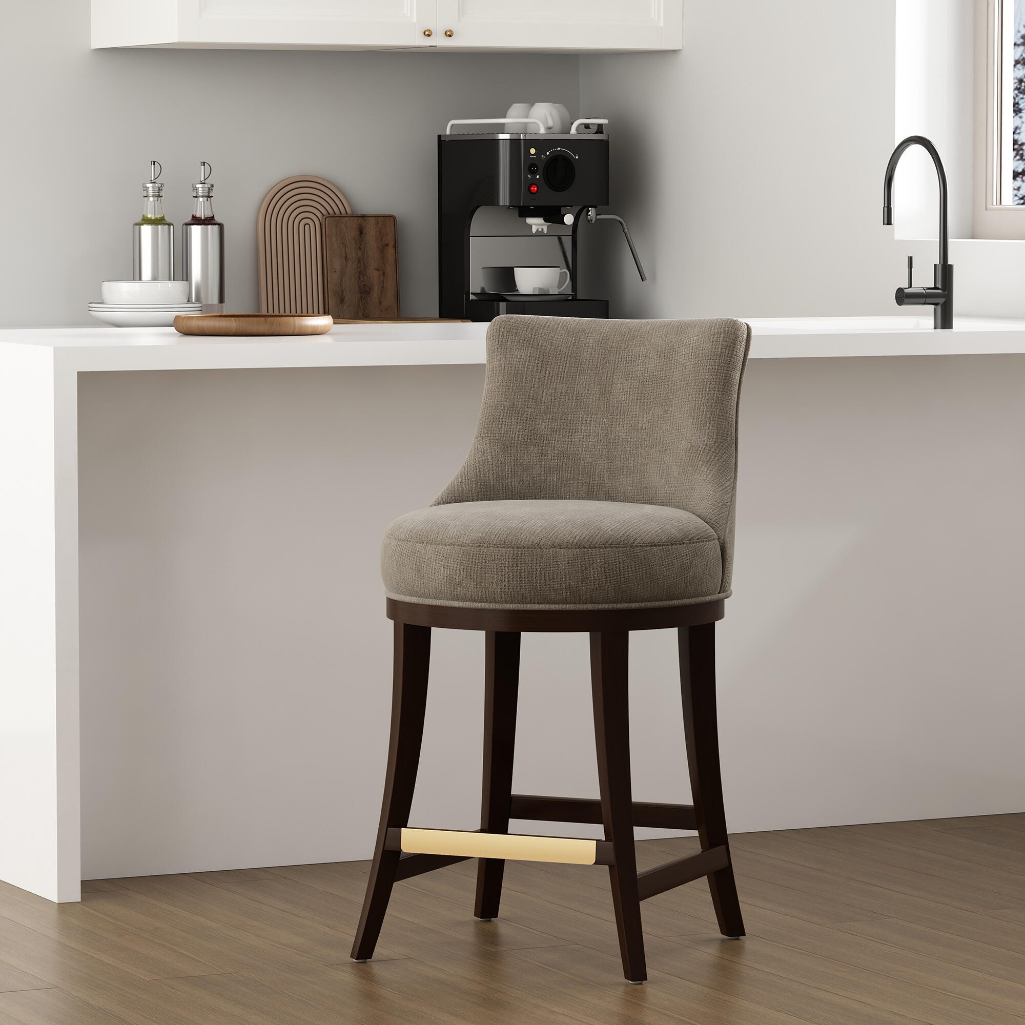 Manhattan Comfort Lucia Counter Height Counter Stool, Taupe, rollover