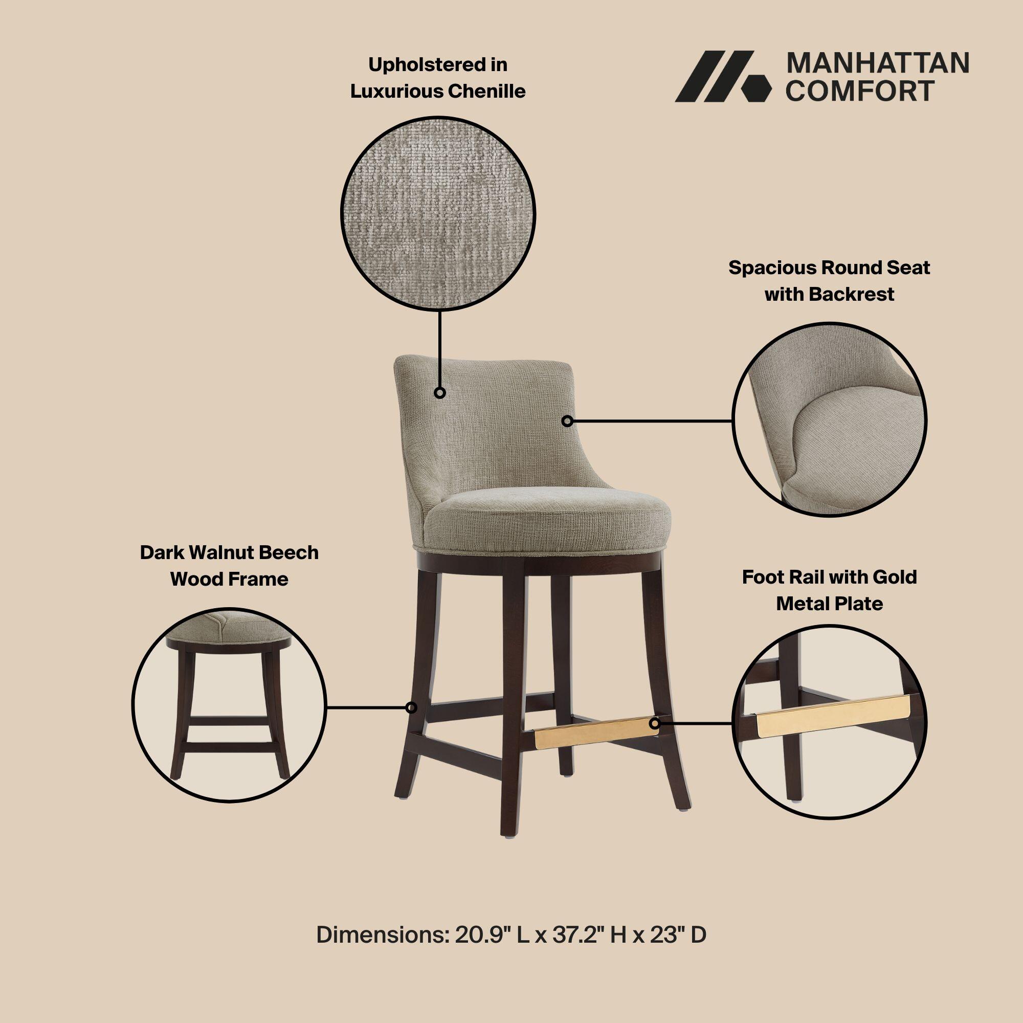 Manhattan Comfort Lucia Counter Height Counter Stool, Taupe, large