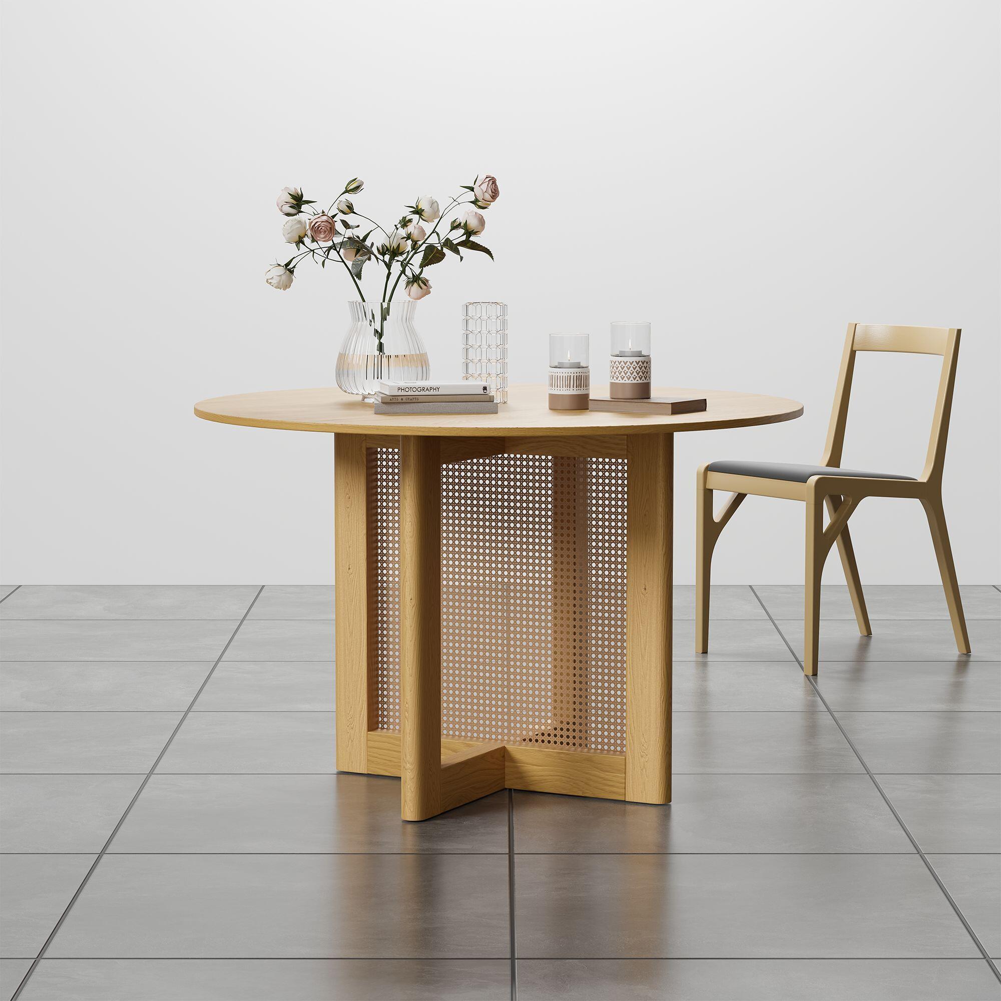 Miruo Mirror Inc Zenyra Round Dining Table, Oak, rollover