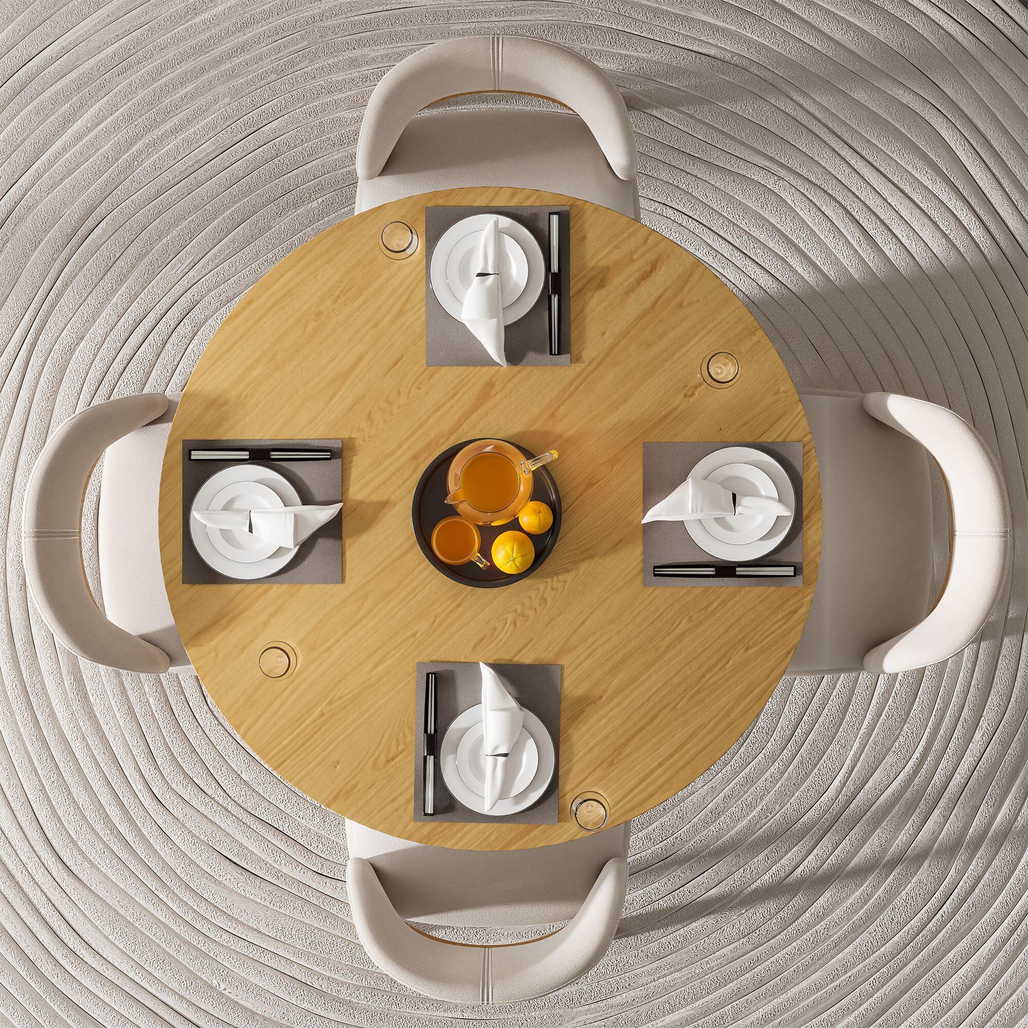 Miruo Mirror Inc Zenyra Round Dining Table, Oak, large