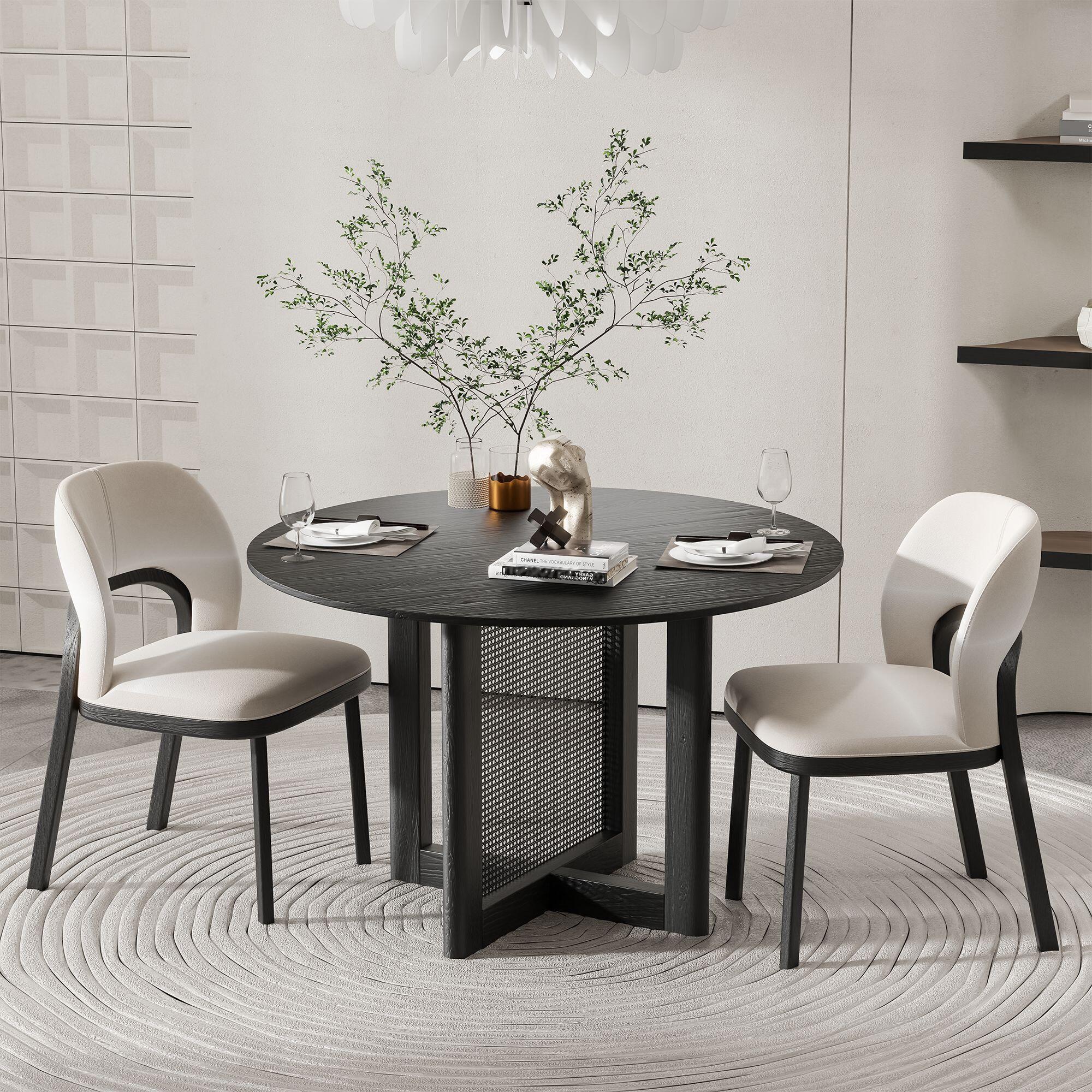 Miruo Mirror Inc Zenyra Round Dining Table, Black, large