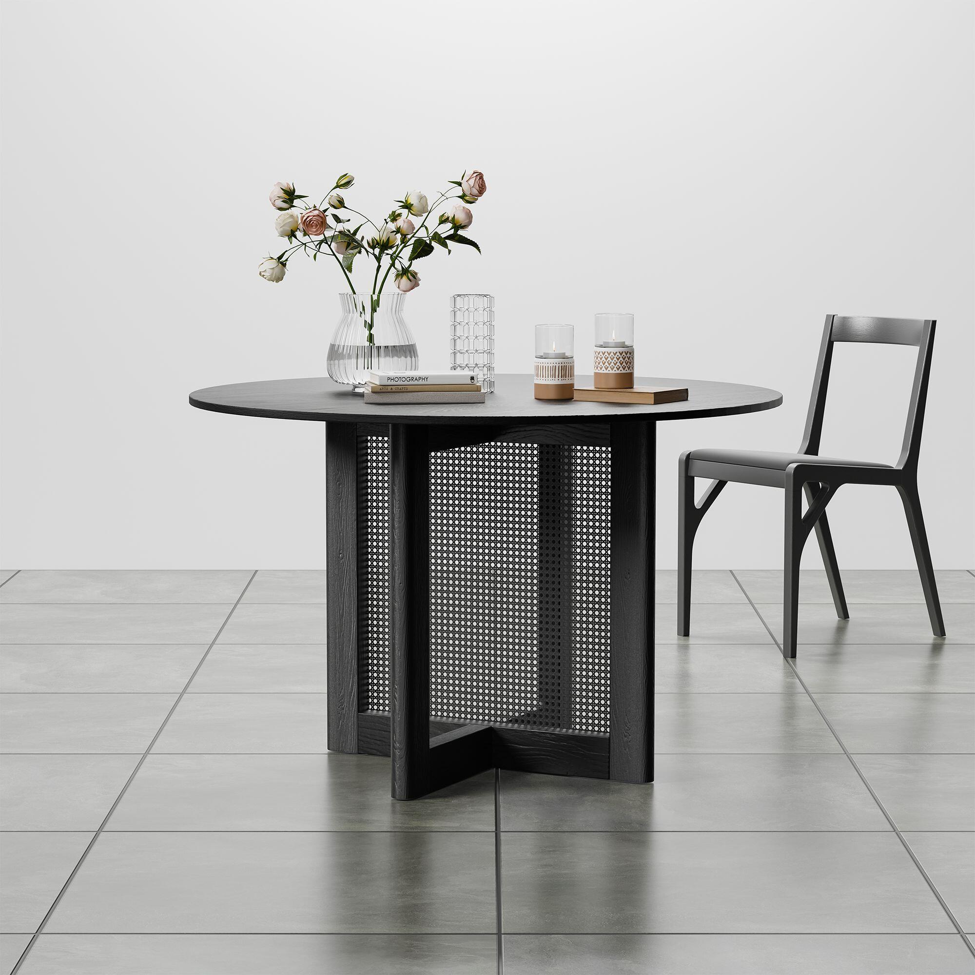 Miruo Mirror Inc Zenyra Round Dining Table, Black, large