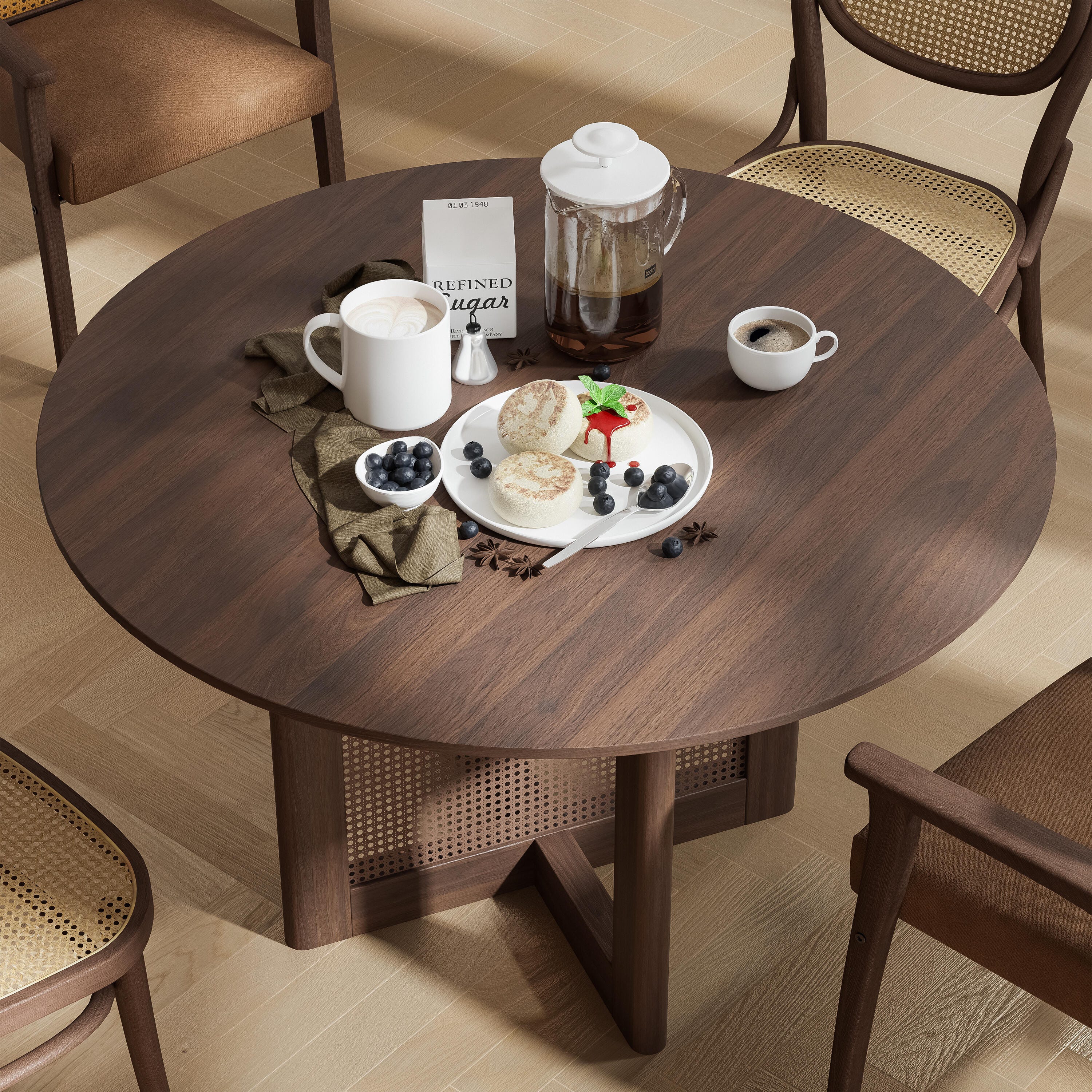 Miruo Mirror Inc Zenyra Round Dining Table, Walnut, large