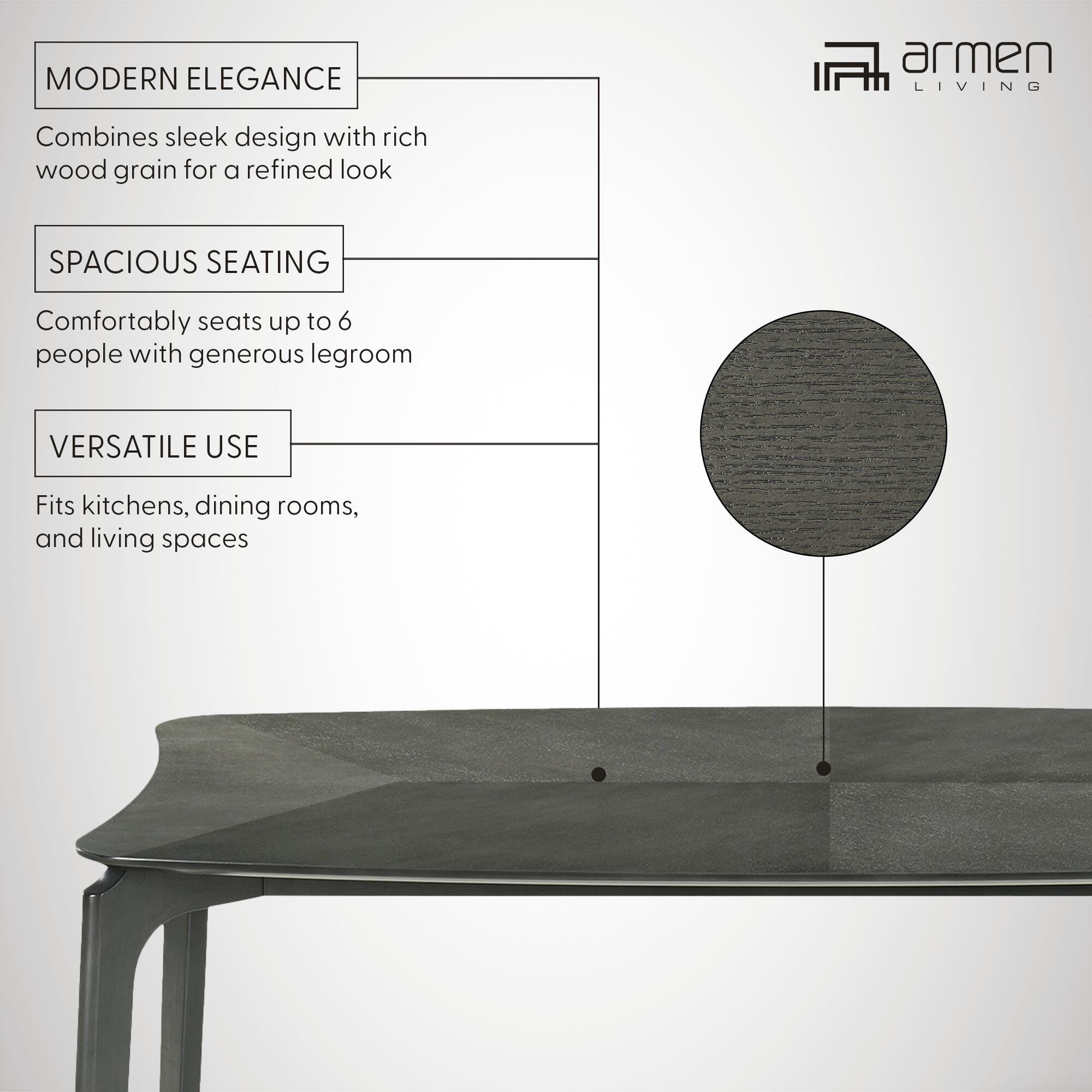 Armen Living Kalia Dining Table, Gray, large