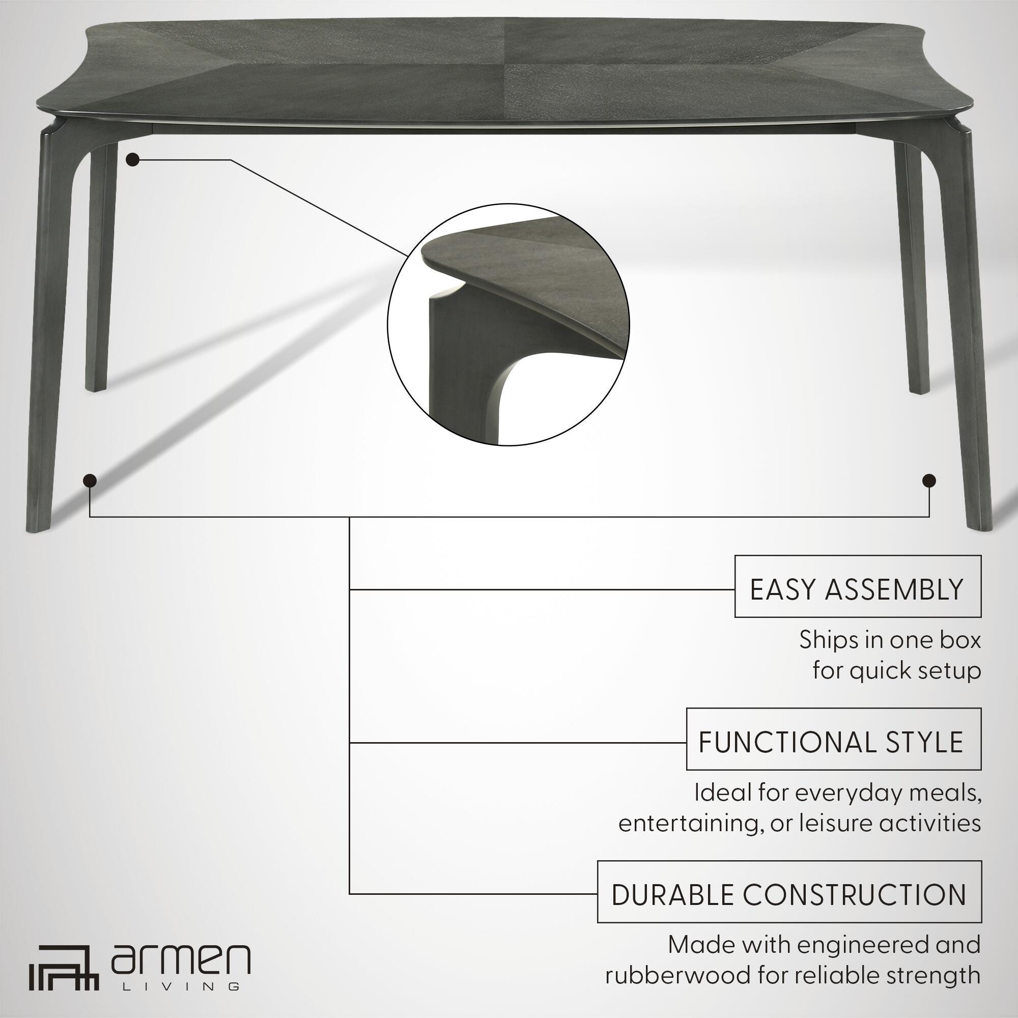 Armen Living Kalia Dining Table, Gray, large