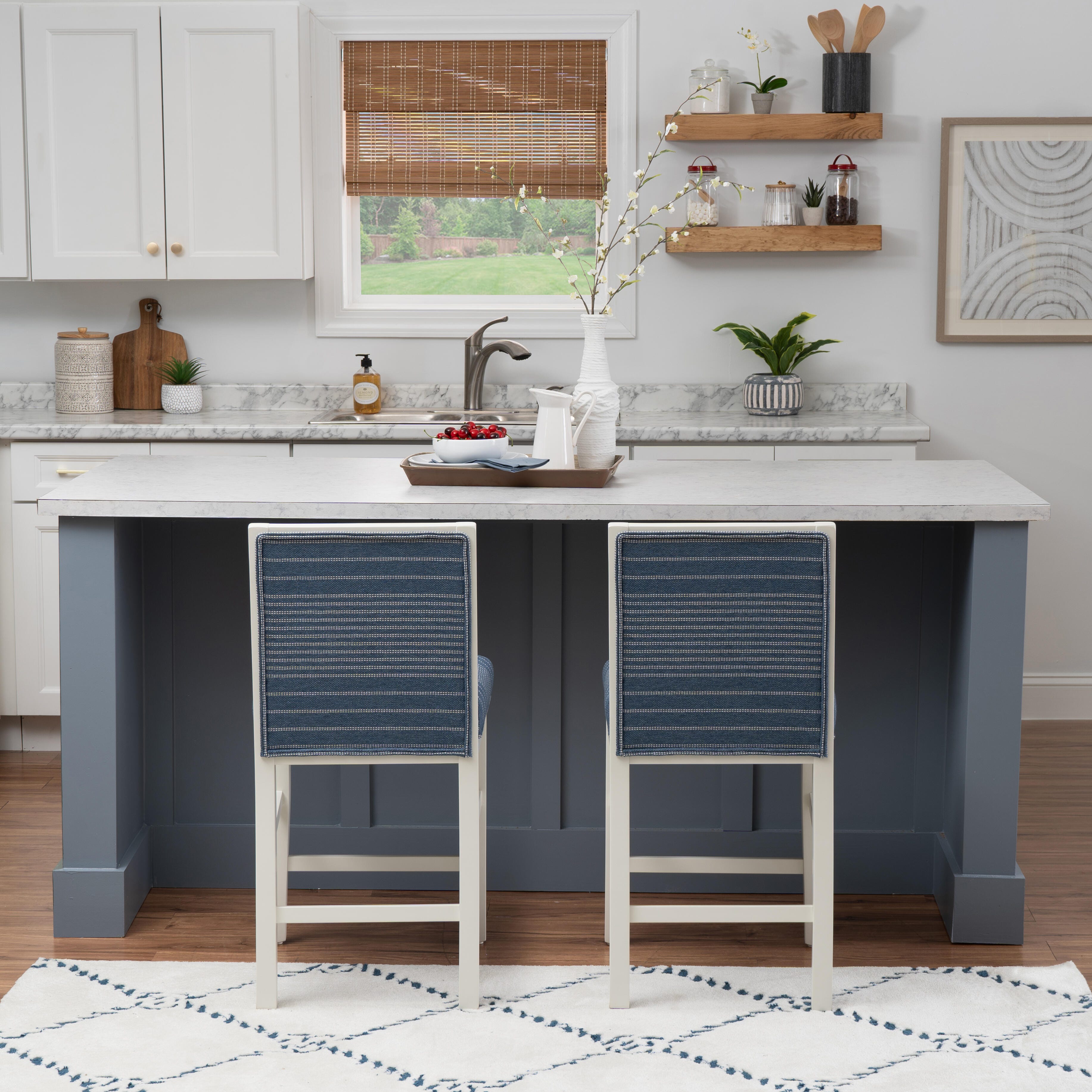 Linon Bobbi Counter Height Barstool (Set of 2), Blue, large