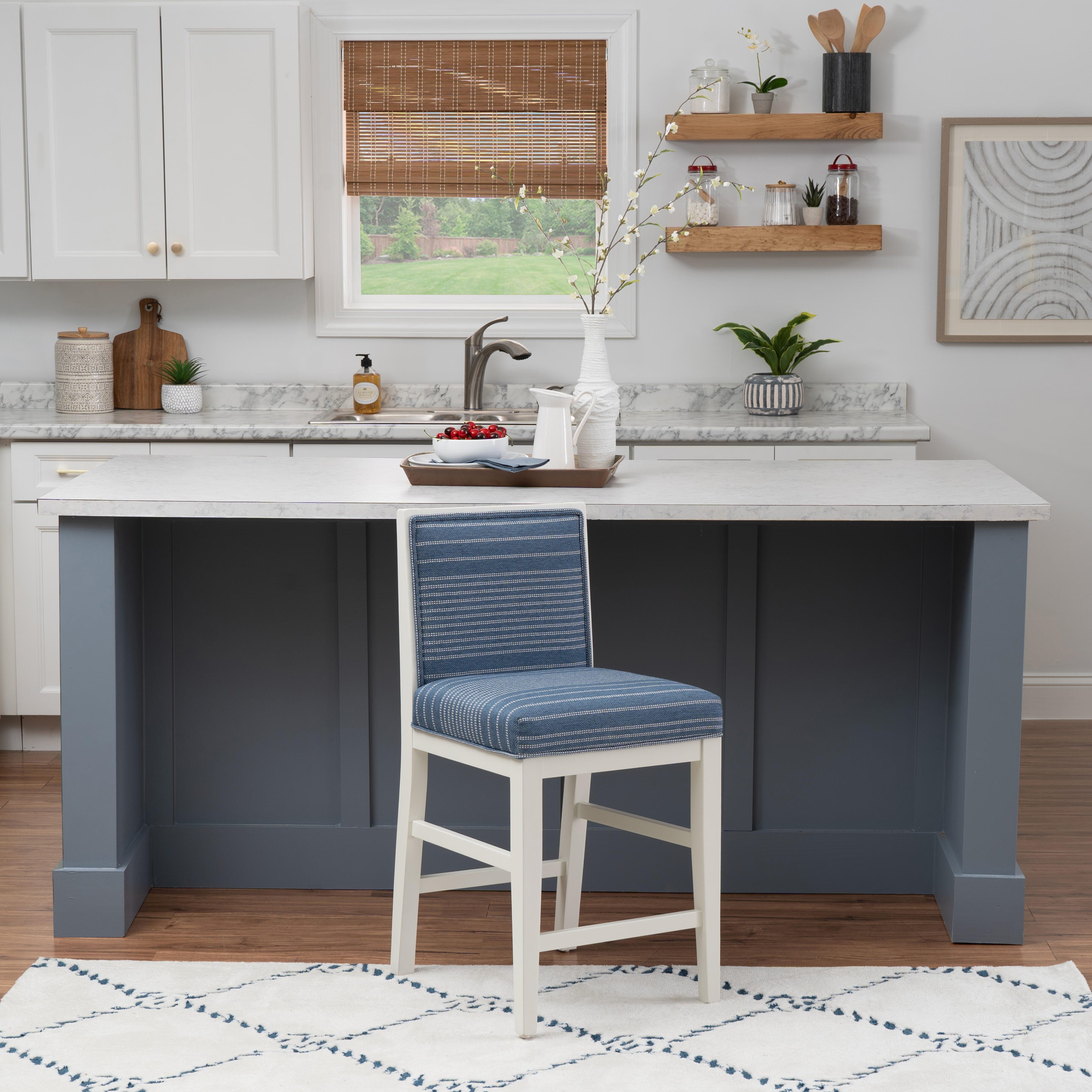 Linon Bobbi Counter Height Barstool (Set of 2), Blue, large