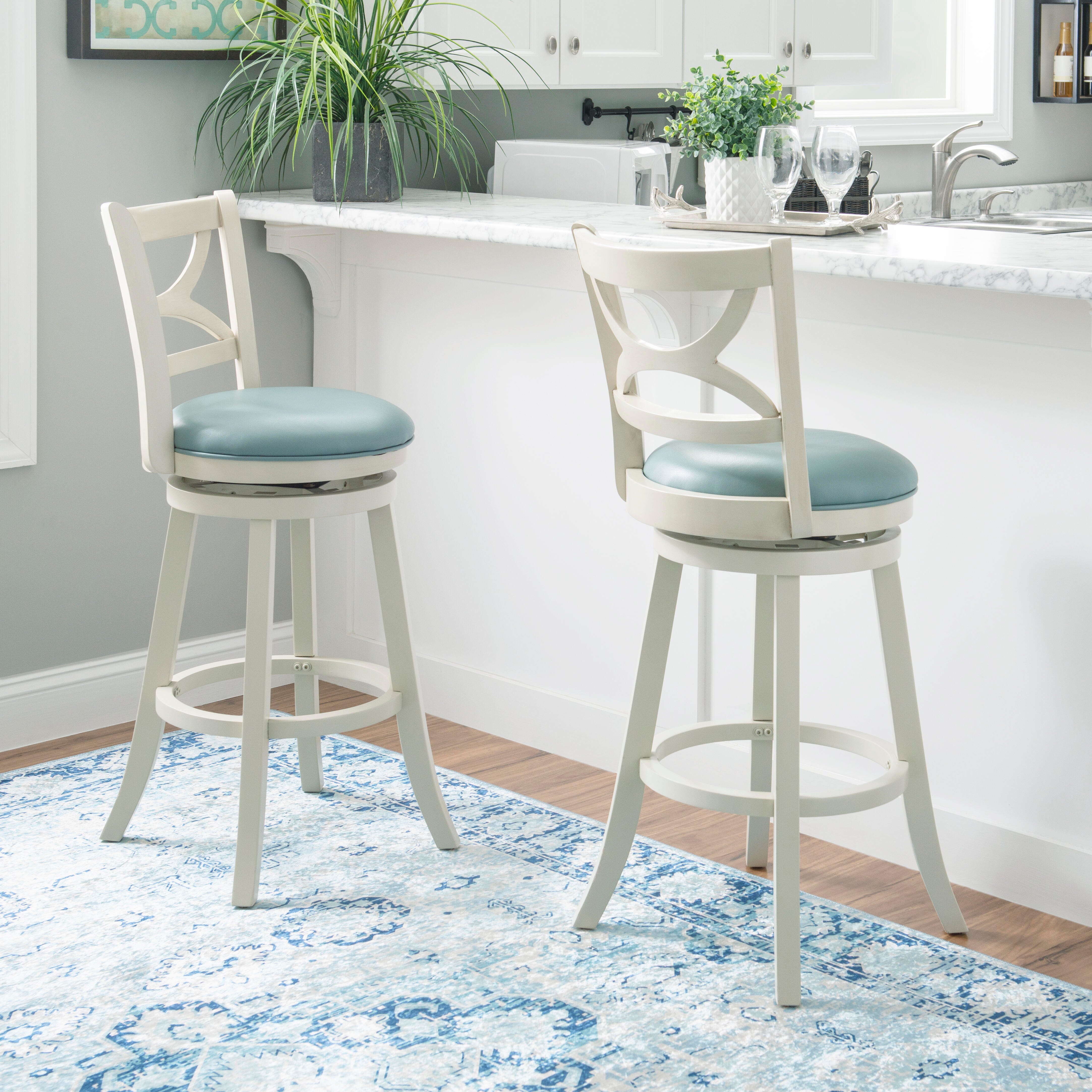 Linon Clinton Bar Height Barstool, Blue, rollover