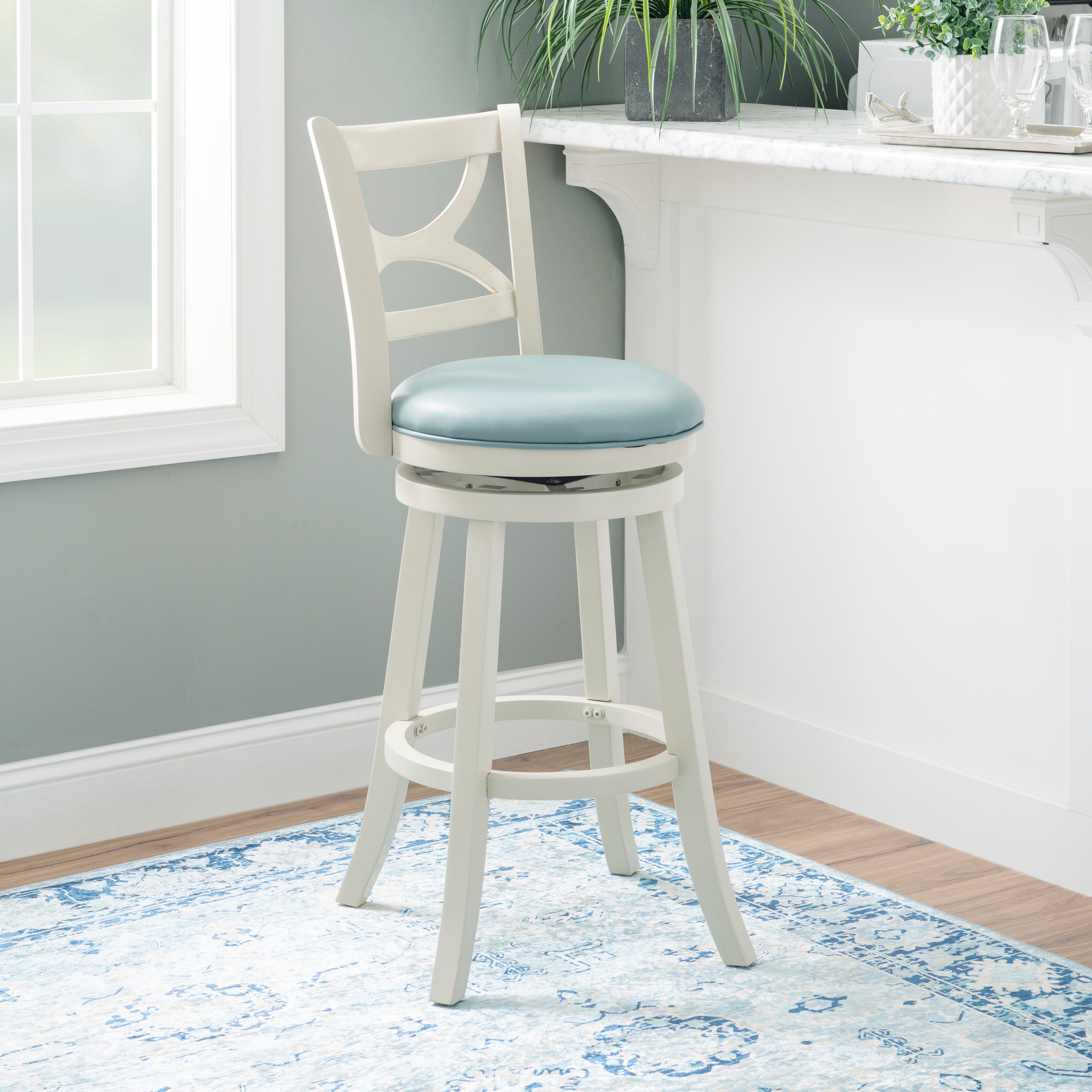 Linon Clinton Bar Height Barstool, Blue, large
