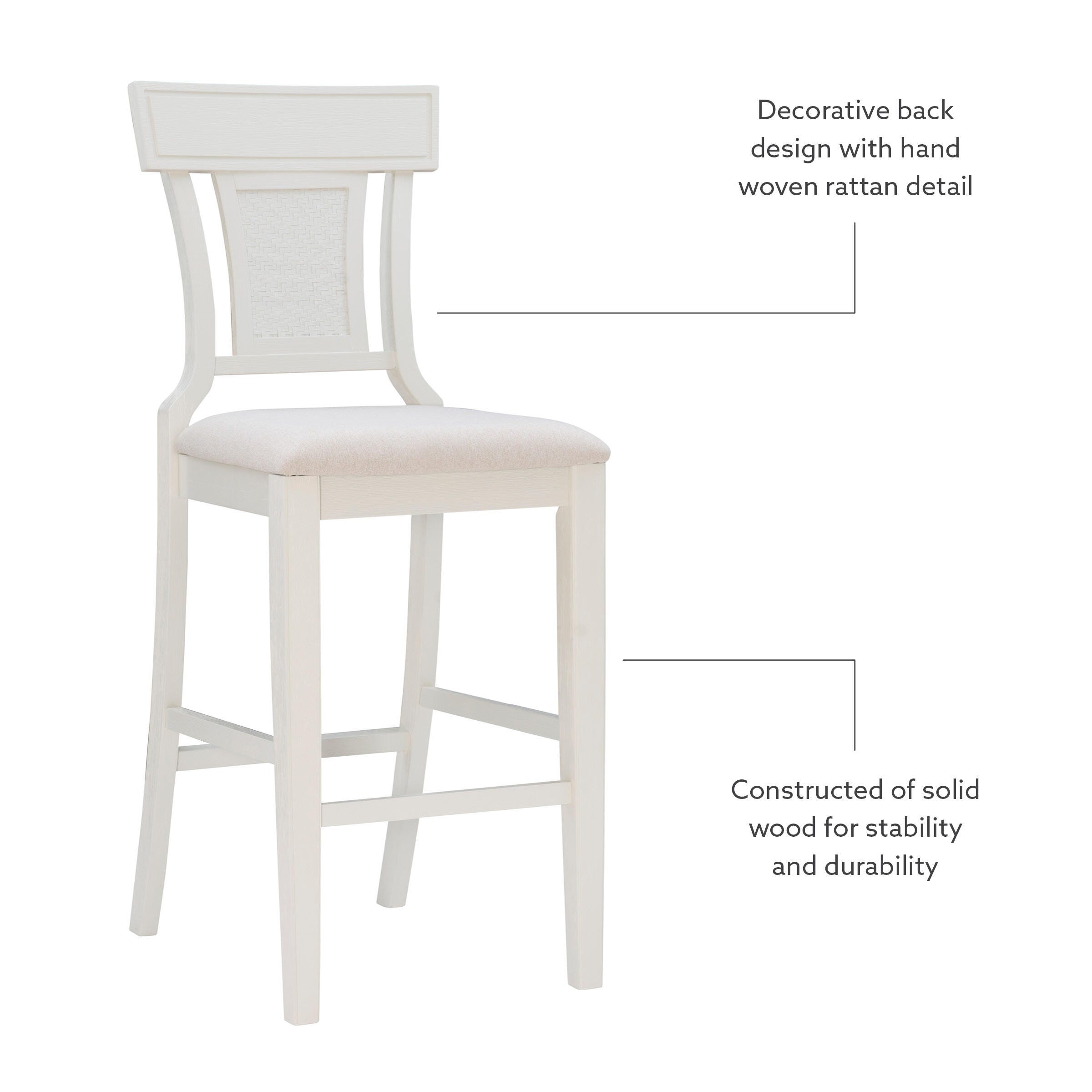 Linon Lina Bar Height Barstool, Beige, large