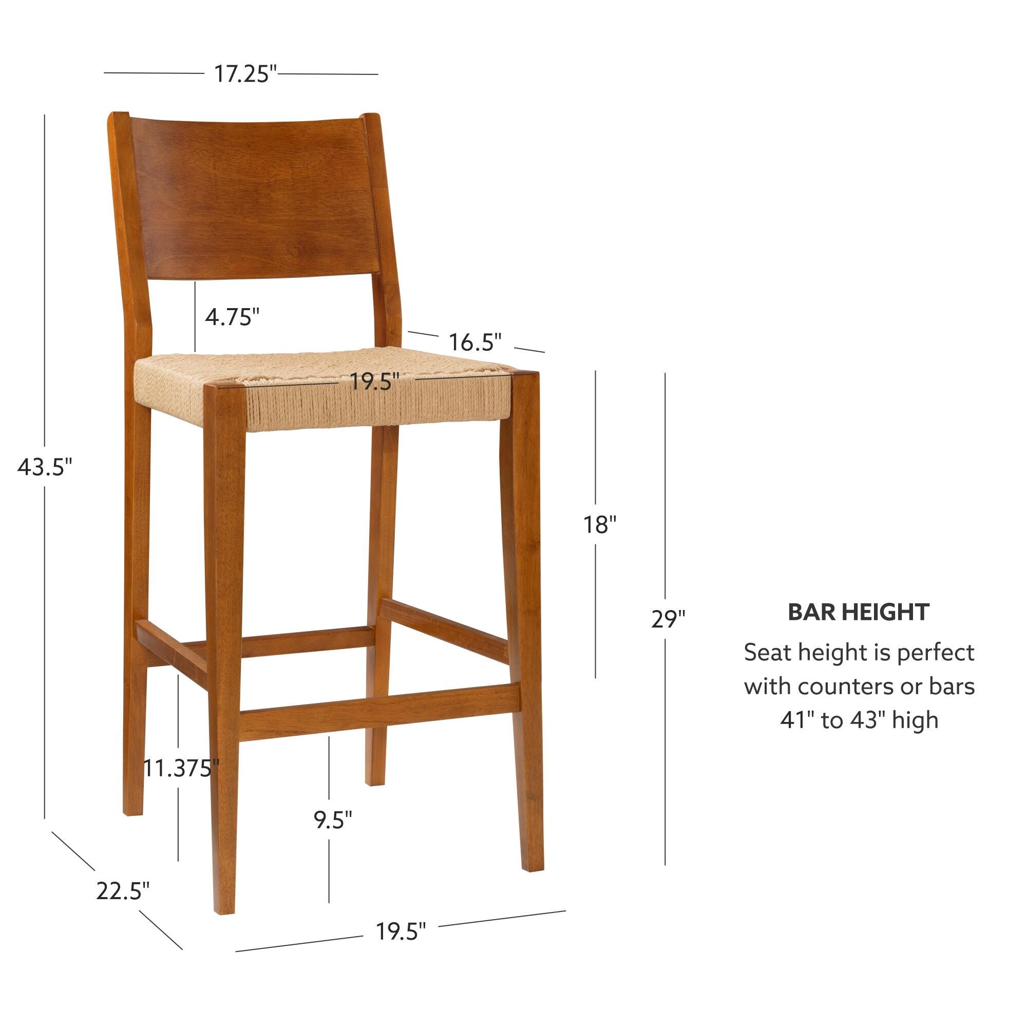 Linon Farren Bar Height Barstool (Set of 2), Brown, large