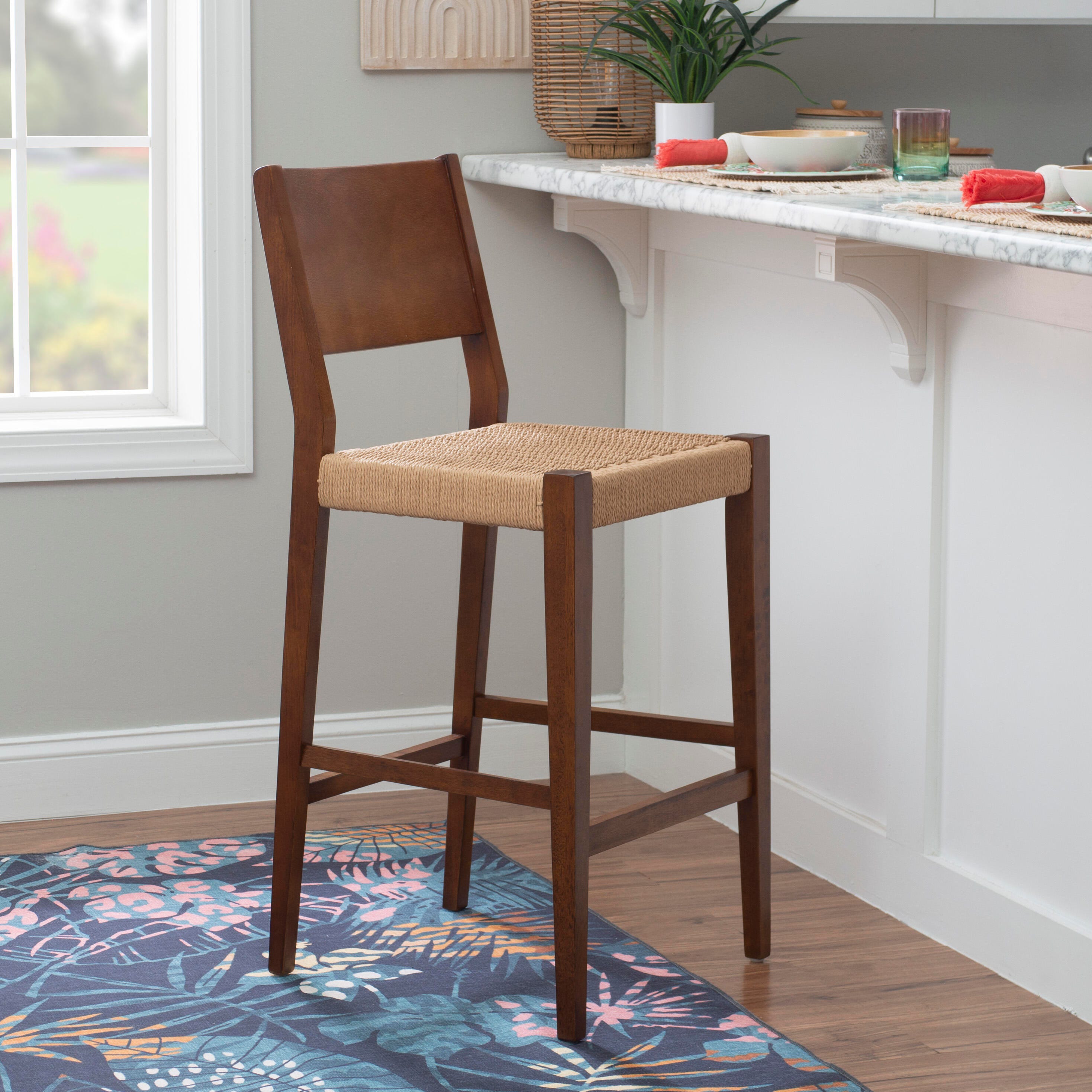 Linon Farren Bar Height Barstool (Set of 2), Brown, large