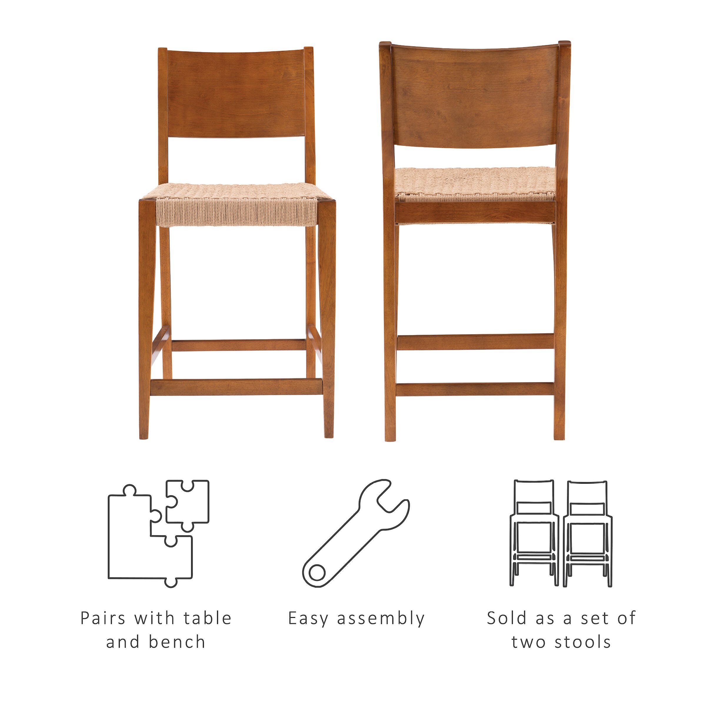 Linon Clinton Counter Height Bar Stool (Set of 2), Brown, large