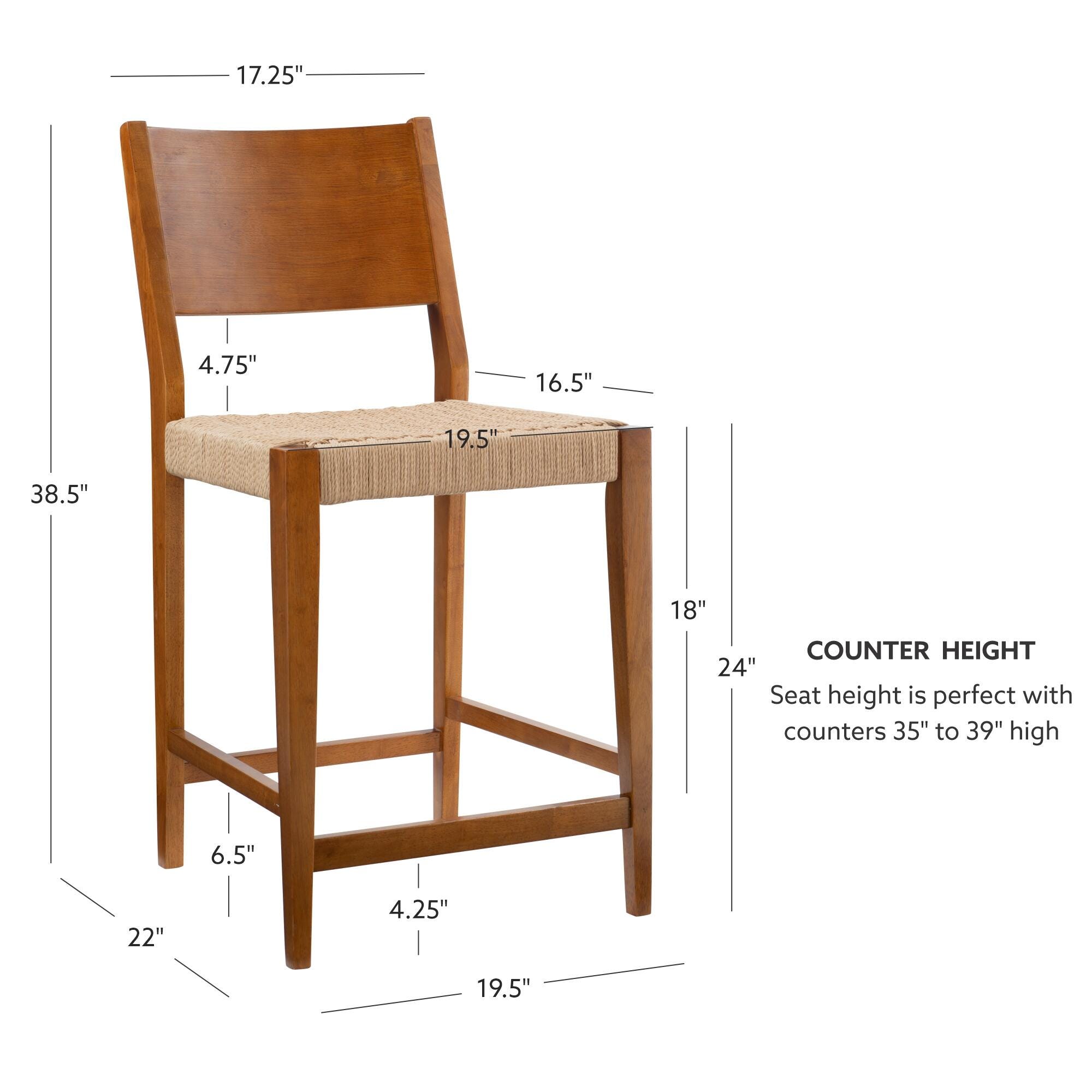Linon Clinton Counter Height Bar Stool (Set of 2), Brown, large