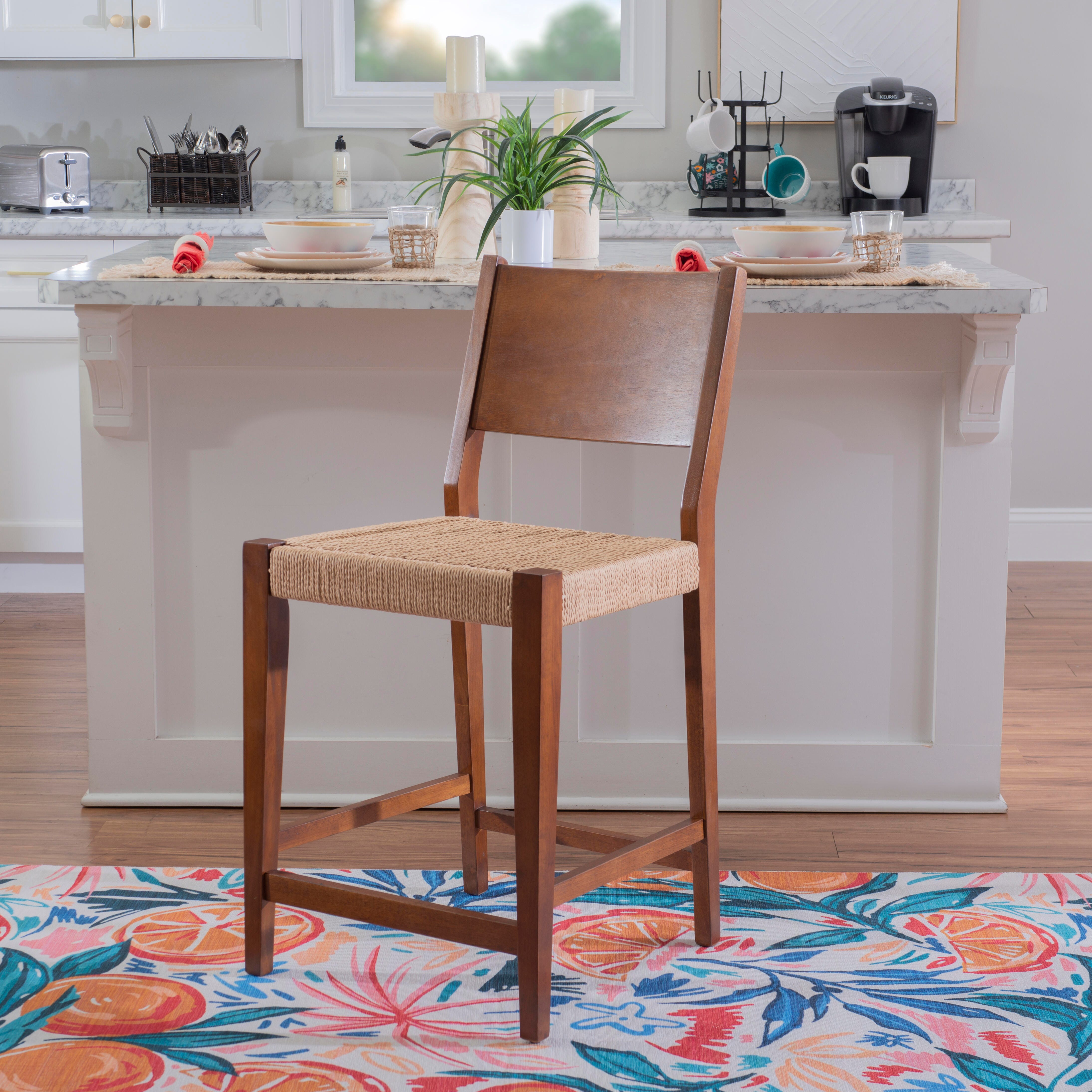 Linon Clinton Counter Height Bar Stool (Set of 2), Brown, large