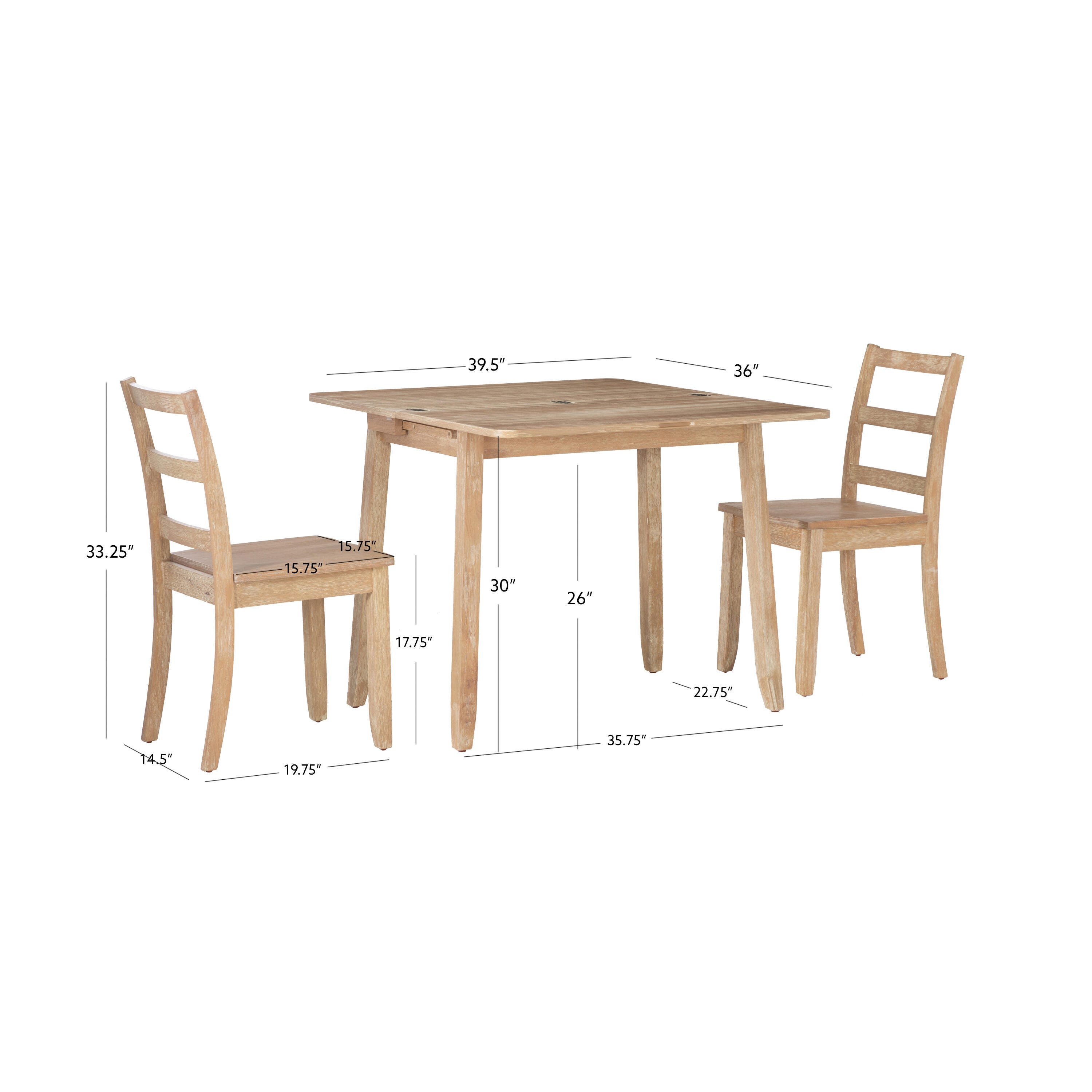 Linon Brendan Dining Table and 2 Chairs, Natural/Brown, large