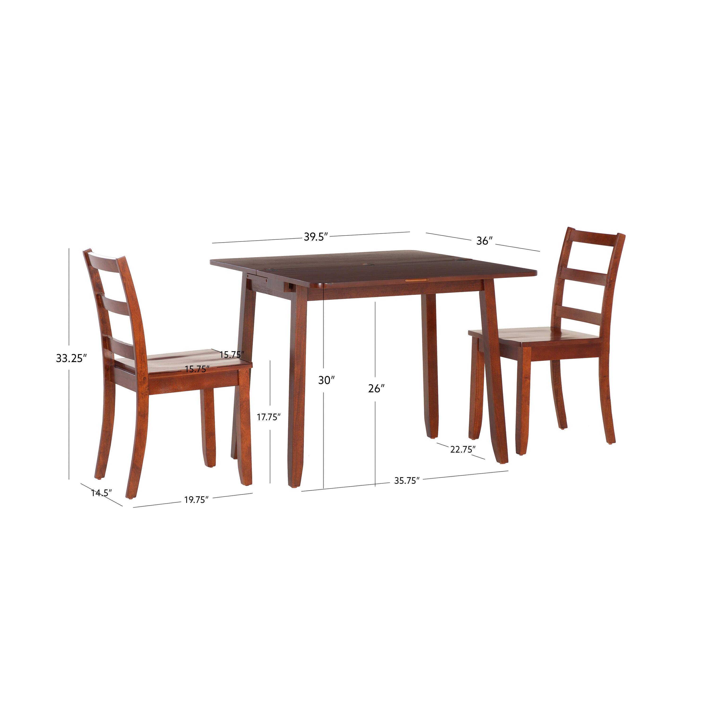 Linon Brendan Dining Table and 2 Chairs, Brown, large