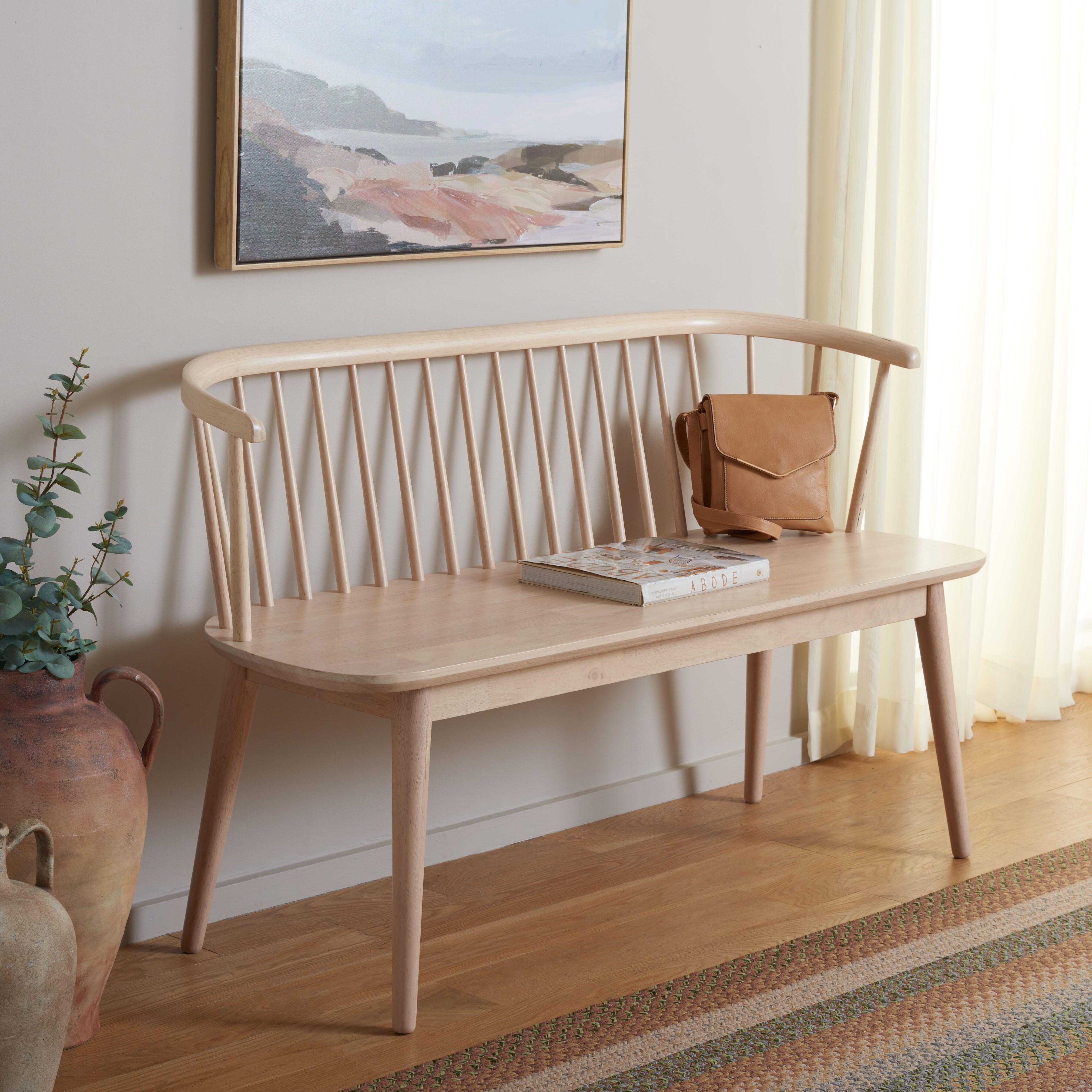 Safavieh Blanchard 19" Dining Bench, White Washed, large