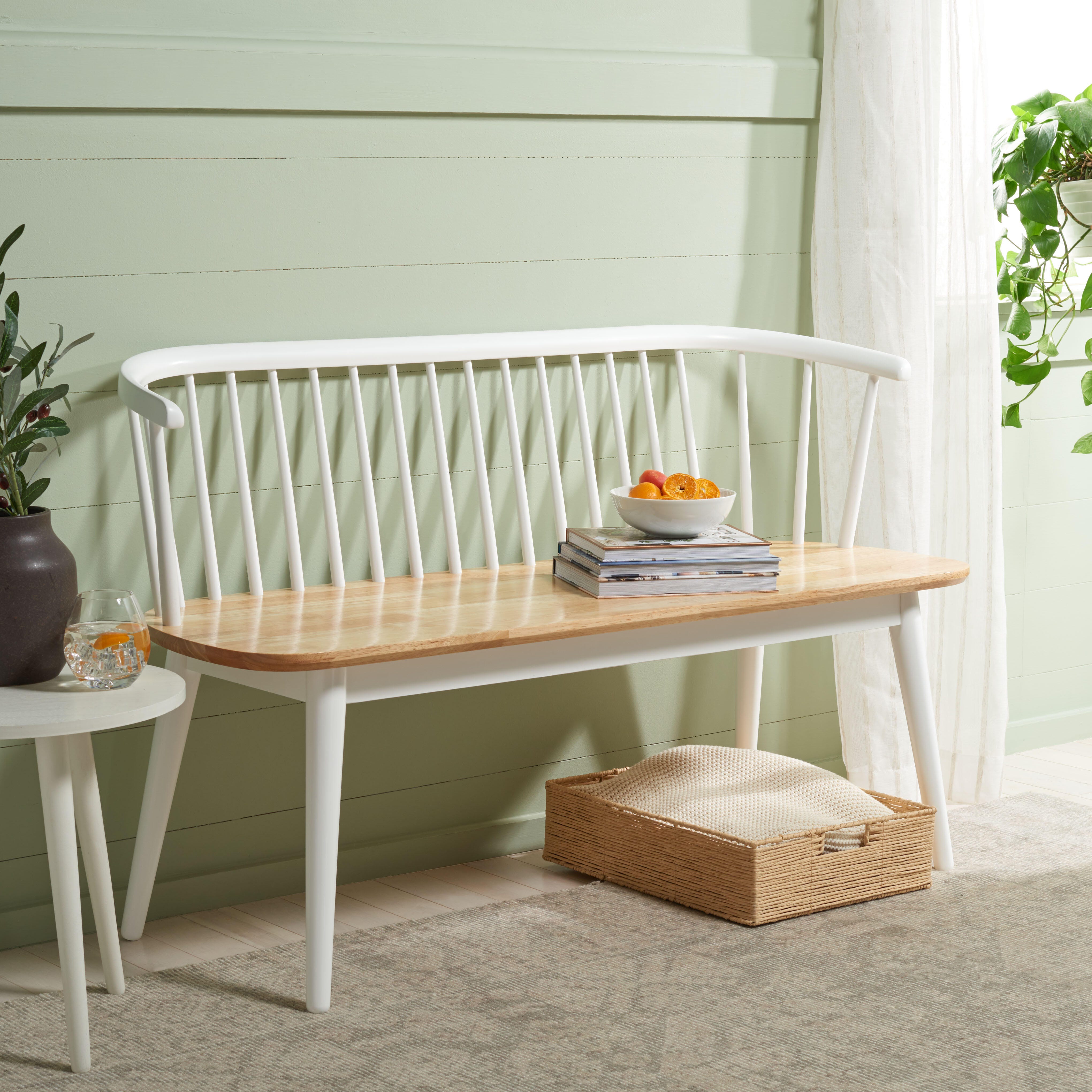 Safavieh Blanchard 19" Dining Bench, Natural/White, large