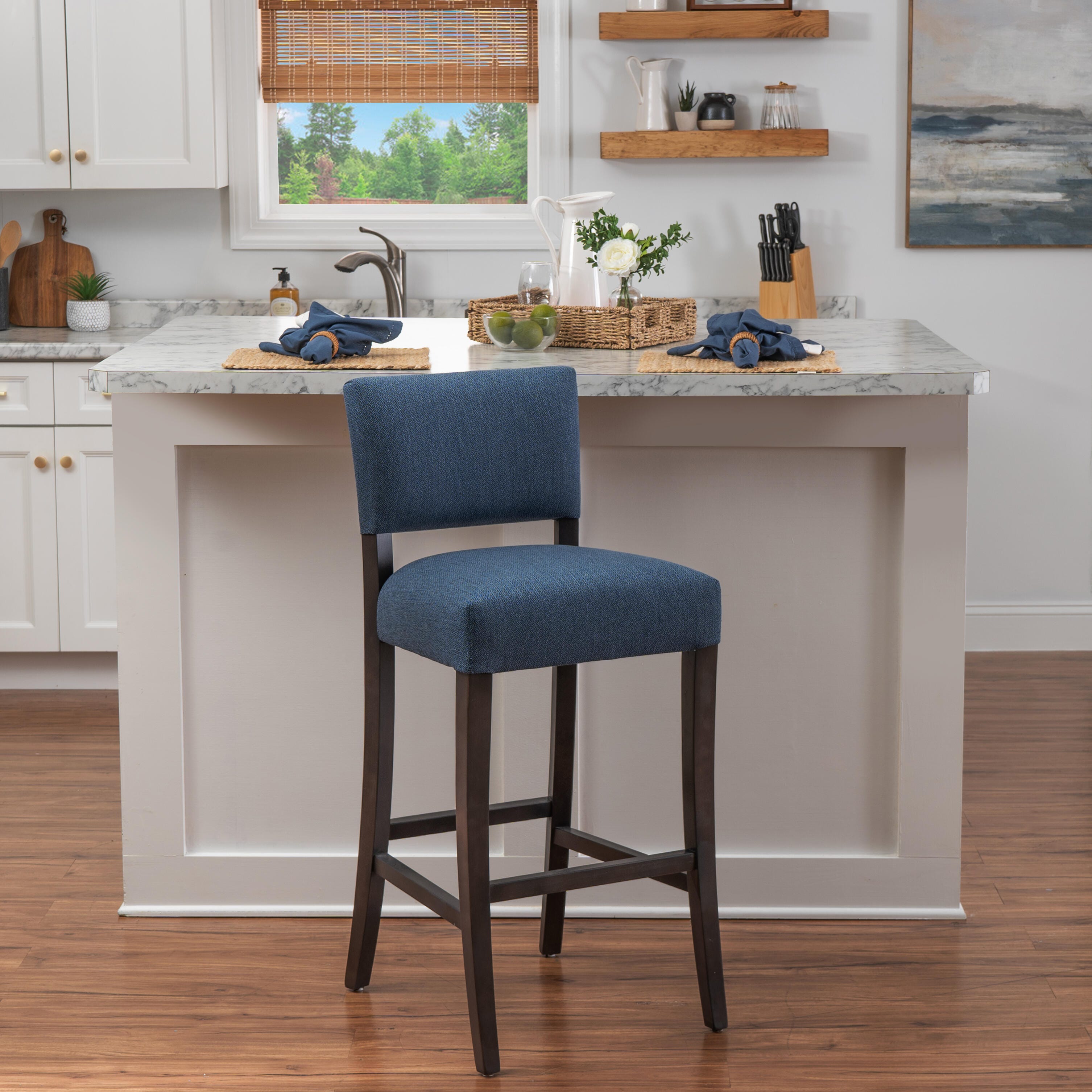 Linon Kinsley Bar Height Bar Stool (Set of 2), Blue, large