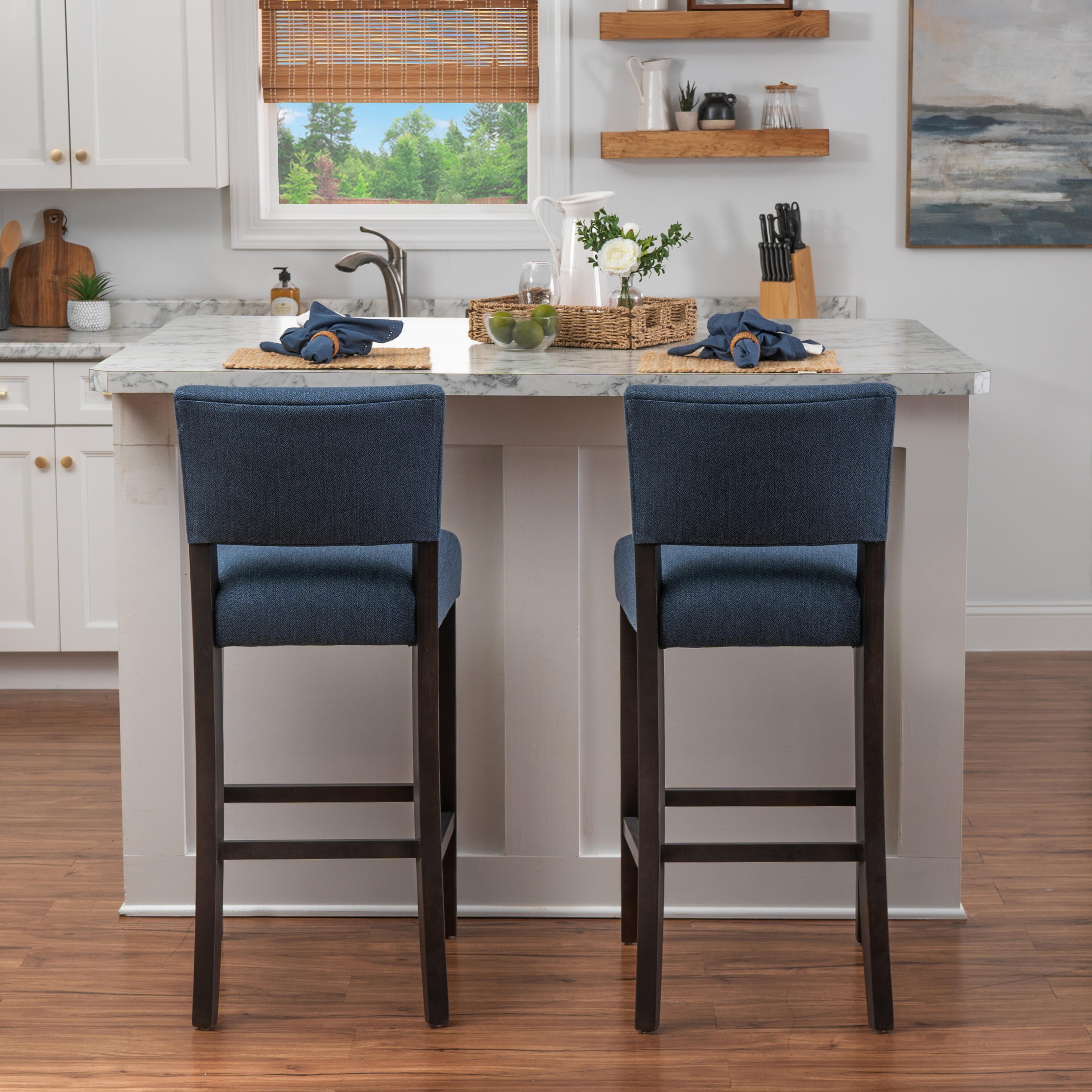 Linon Kinsley Bar Height Bar Stool (Set of 2), Blue, large