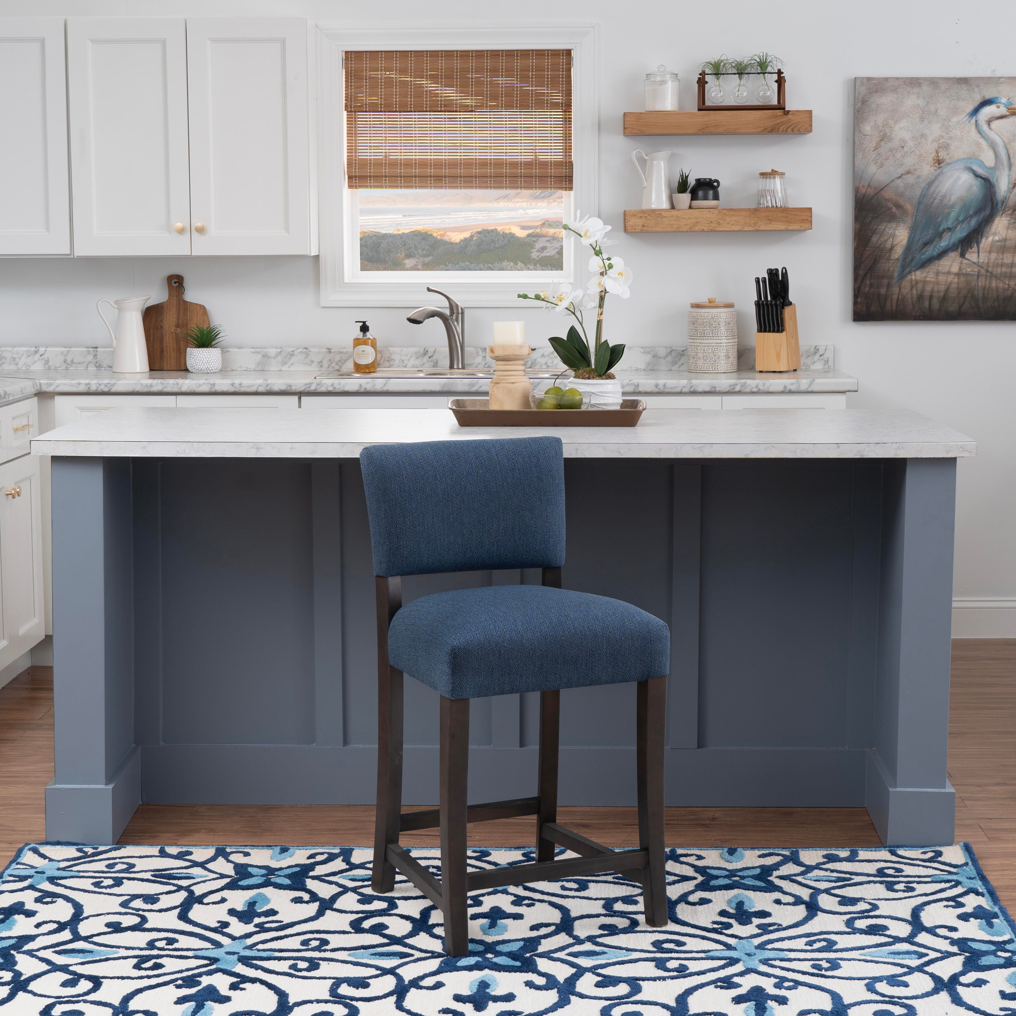 Linon Kinsley Counter Height Bar Stool (Set of 2), Blue, large