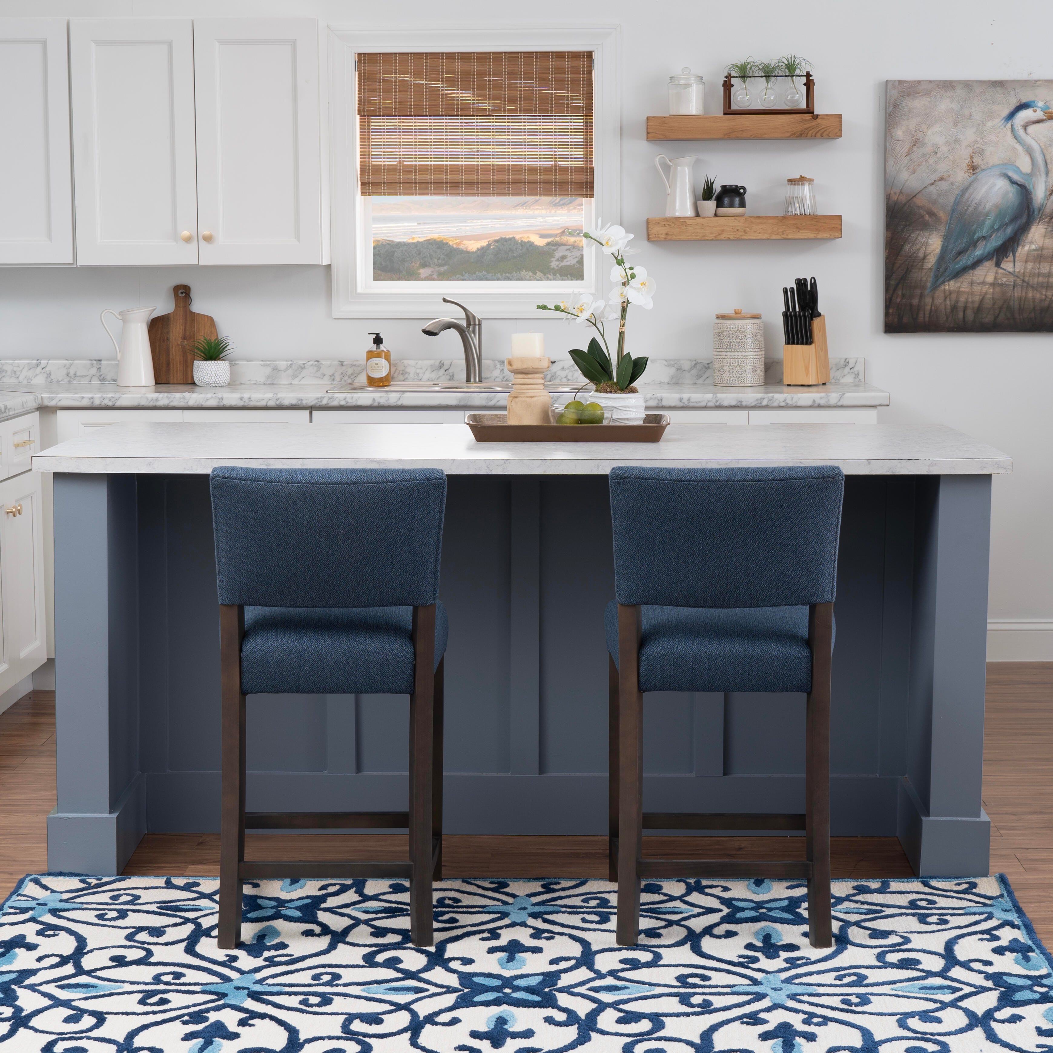 Linon Kinsley Counter Height Bar Stool (Set of 2), Blue, large