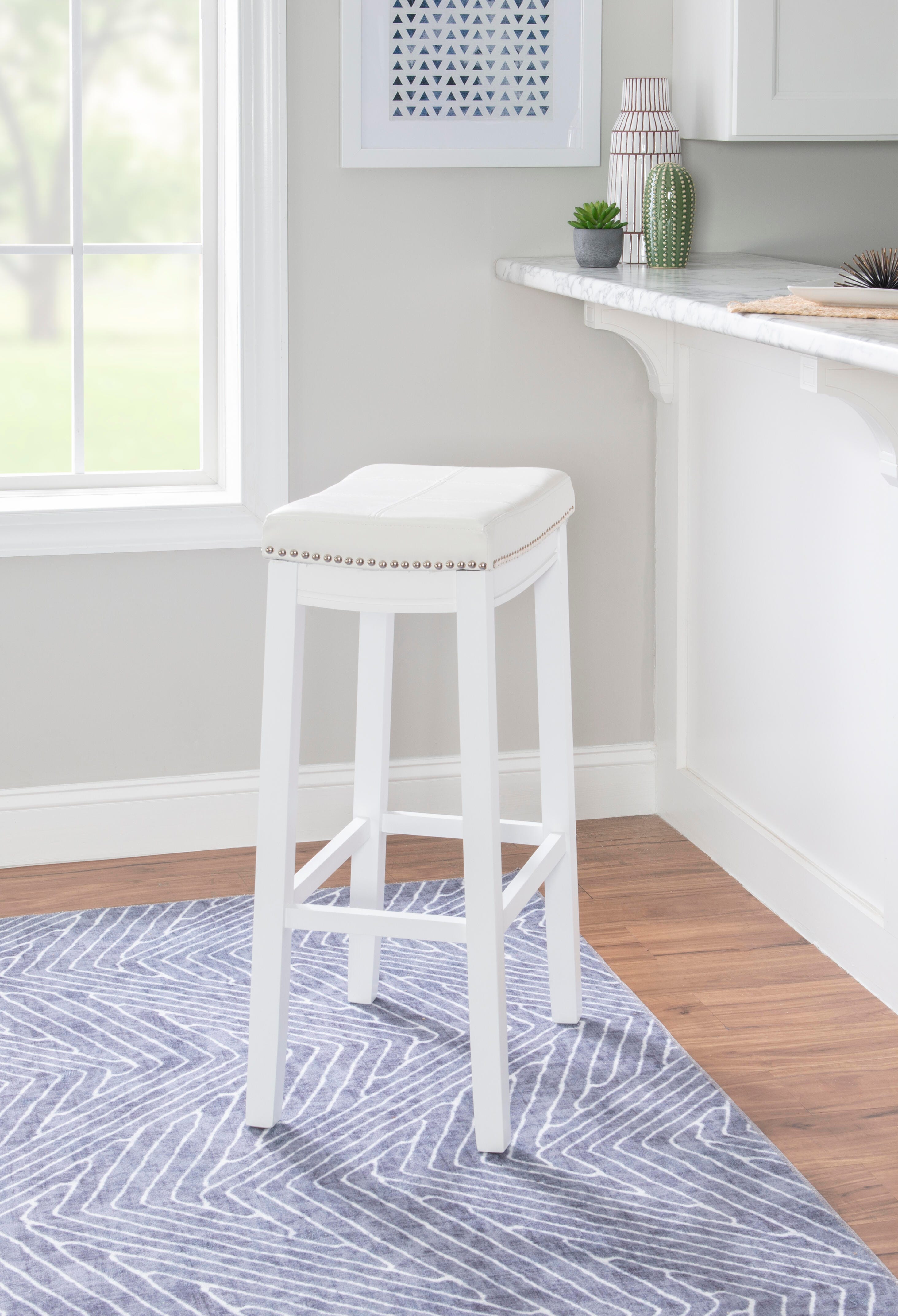 Linon Claridge Bar Height Bar Stool, White, large